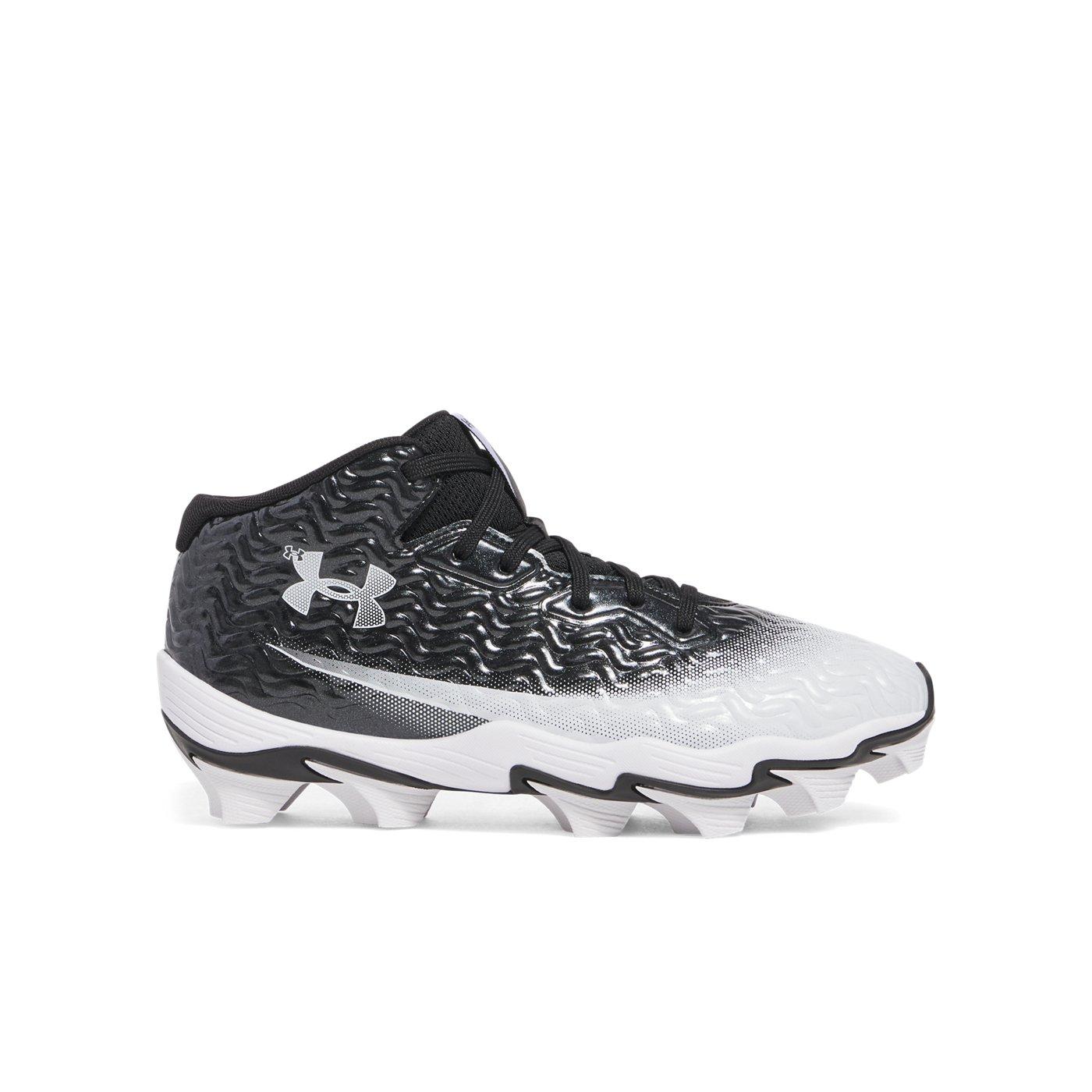 Under Armour Spotlight Hammer Jr. "Black/White/White" Grade School Boys' Football Cleat - BLACK/WHITE/WHITE Thumbnail View 1