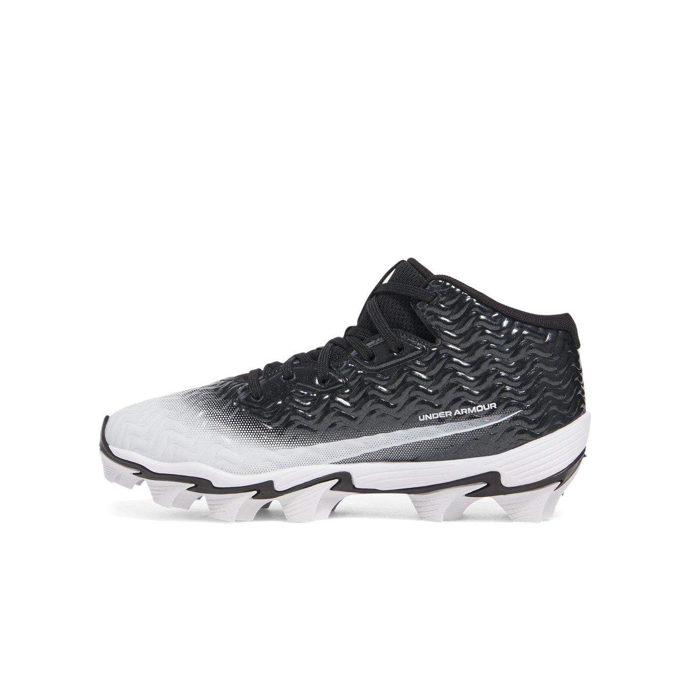 Under Armour Spotlight Hammer Jr. "Black/White/White" Grade School Boys' Football Cleat - BLACK/WHITE/WHITE Thumbnail View 2