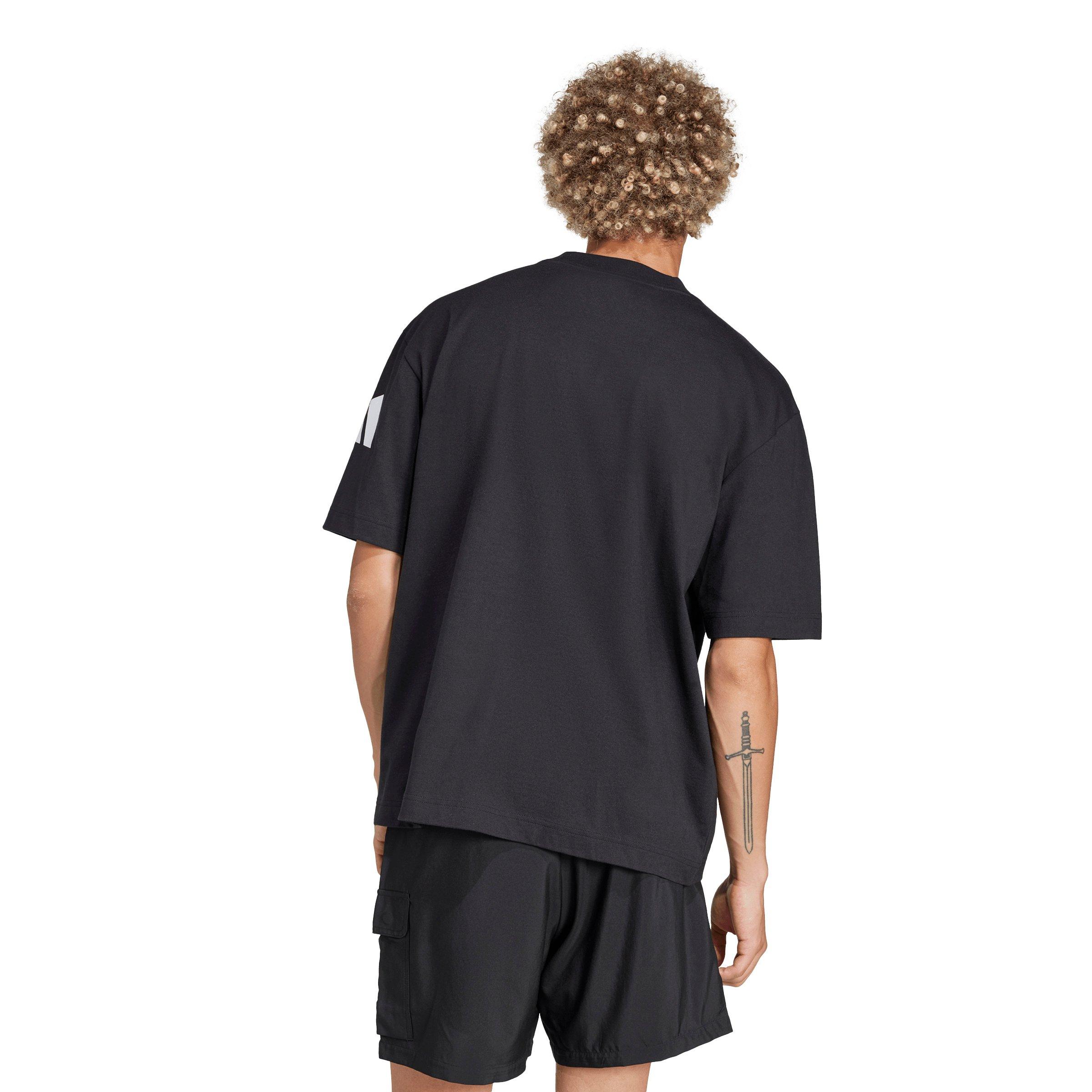 adidas Men's Essentials Loose Fit 3 Bar Logo T-Shirt - Black/White - BLACK/WHITE Thumbnail View 2