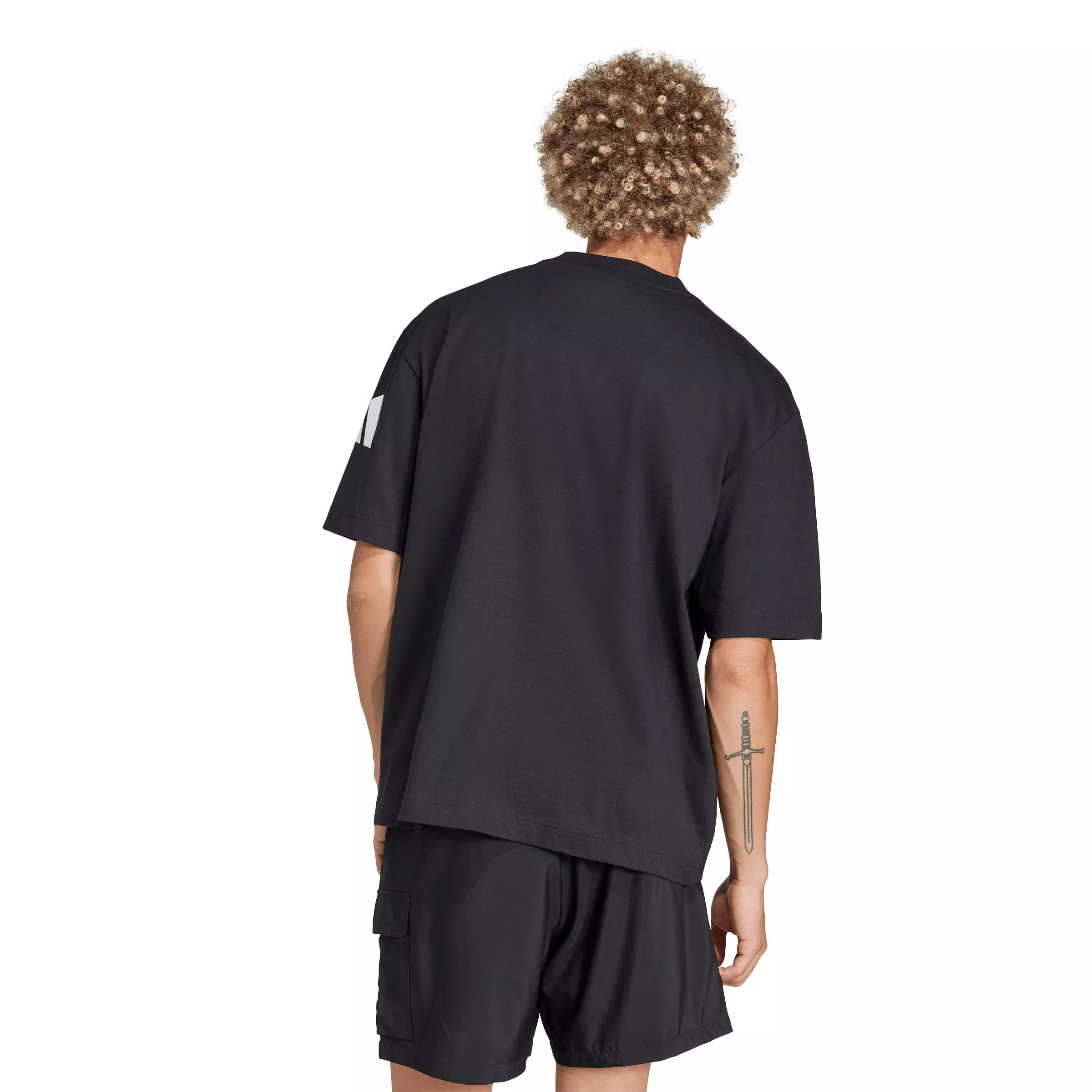 adidas Men's Essentials Loose Fit 3 Bar Logo T-Shirt - Black/White - BLACK/WHITE