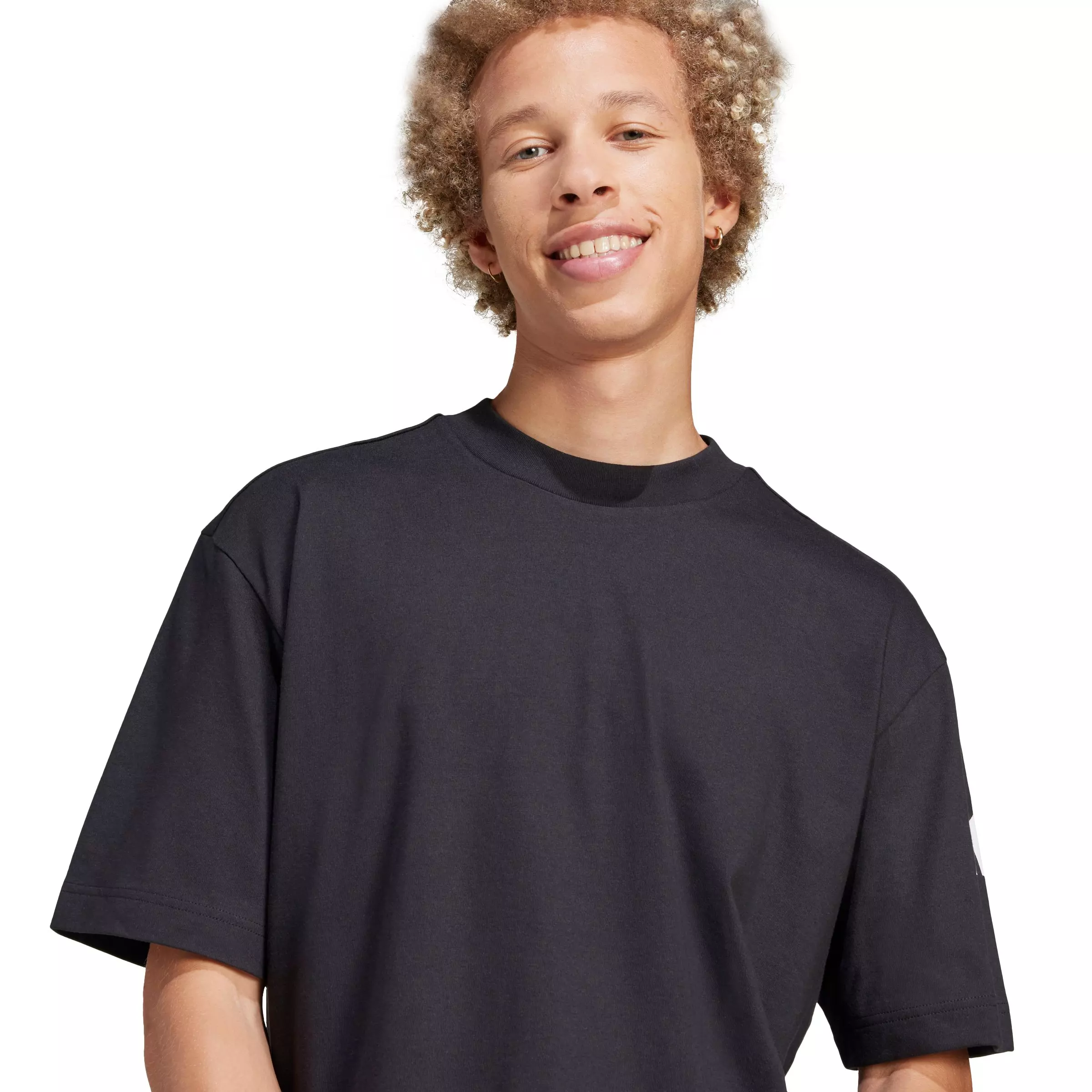 adidas Men's Essentials Loose Fit 3 Bar Logo T-Shirt - Black/White - BLACK/WHITE