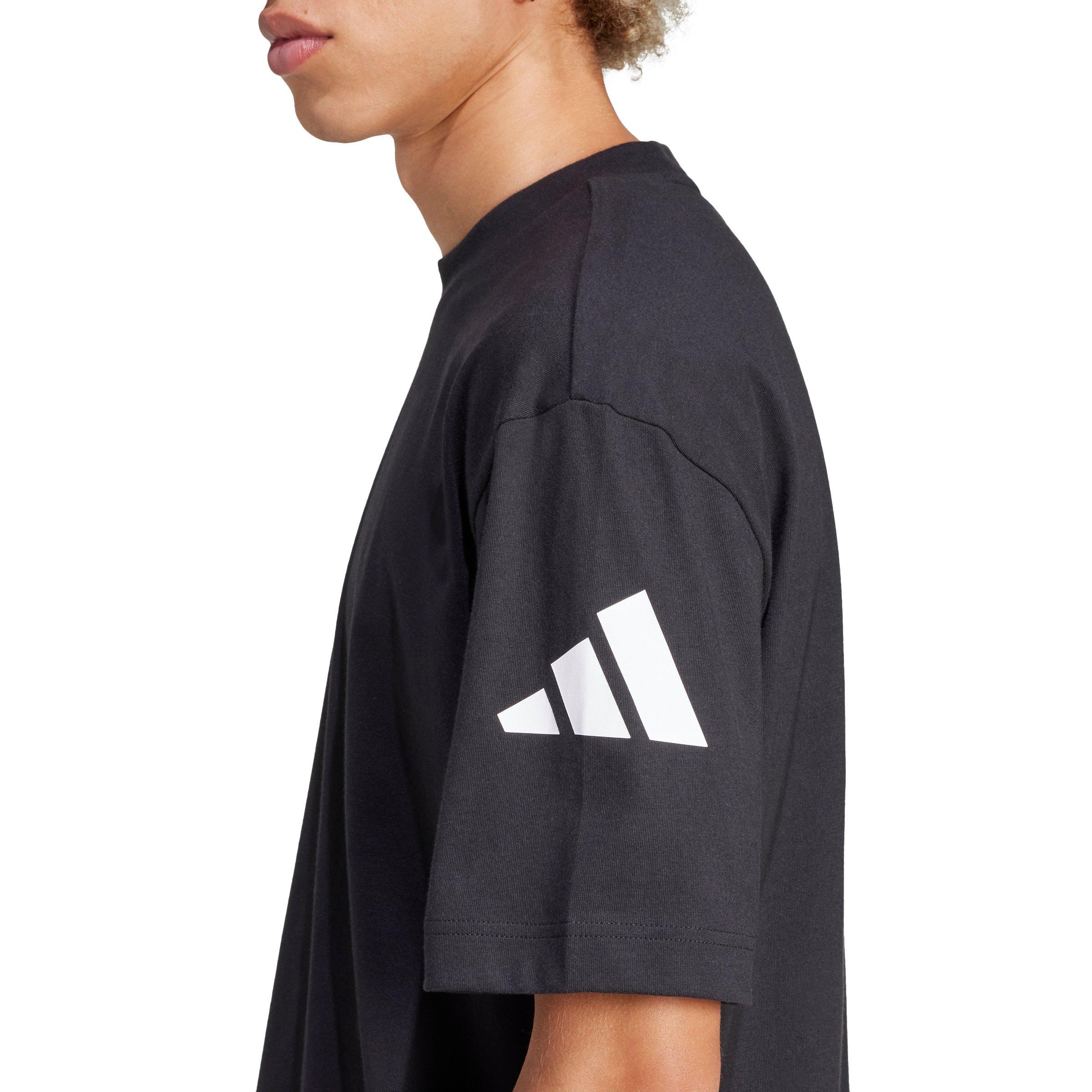 adidas Men's Essentials Loose Fit 3 Bar Logo T-Shirt - Black/White - BLACK/WHITE Thumbnail View 4