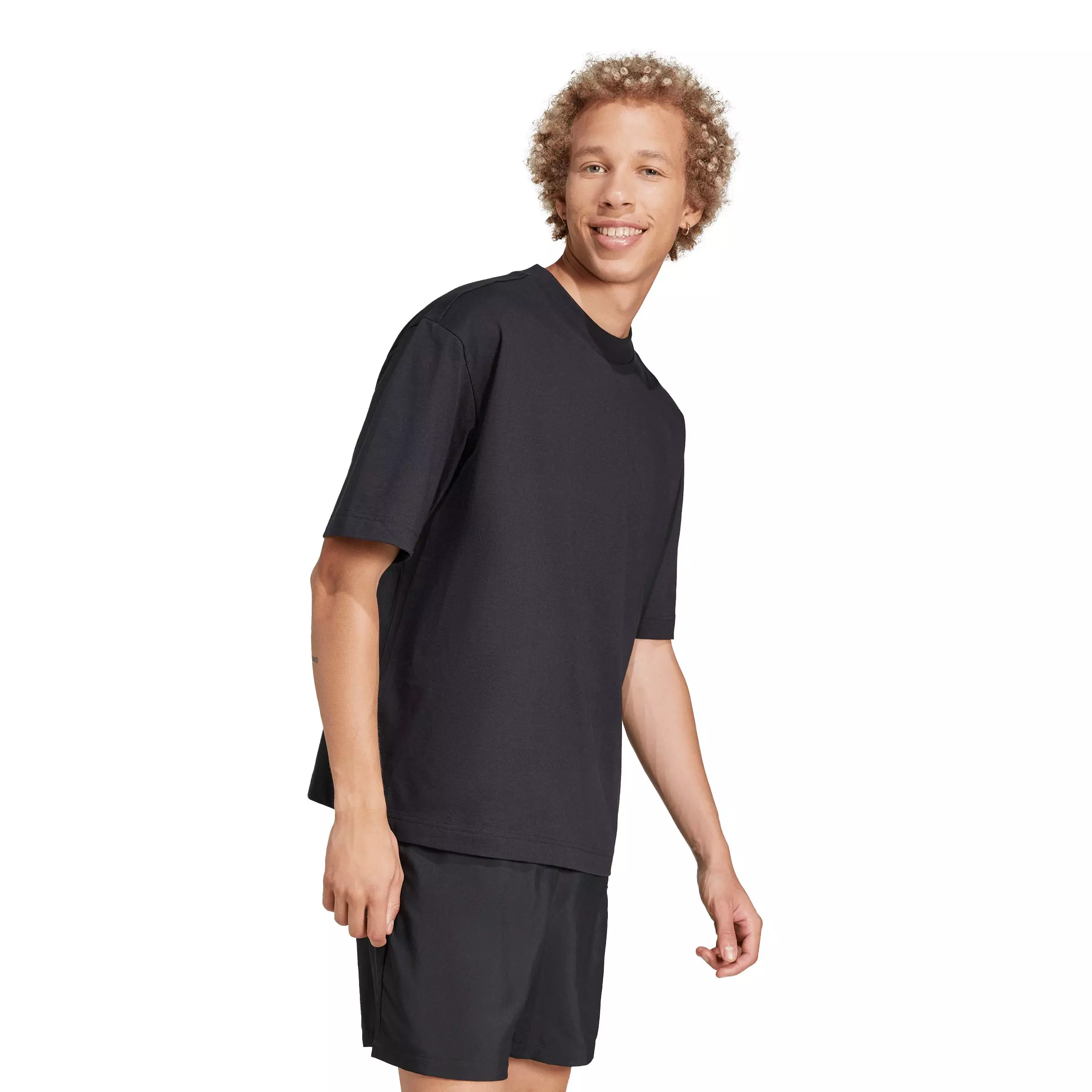 adidas Men's Essentials Loose Fit 3 Bar Logo T-Shirt - Black/White - BLACK/WHITE