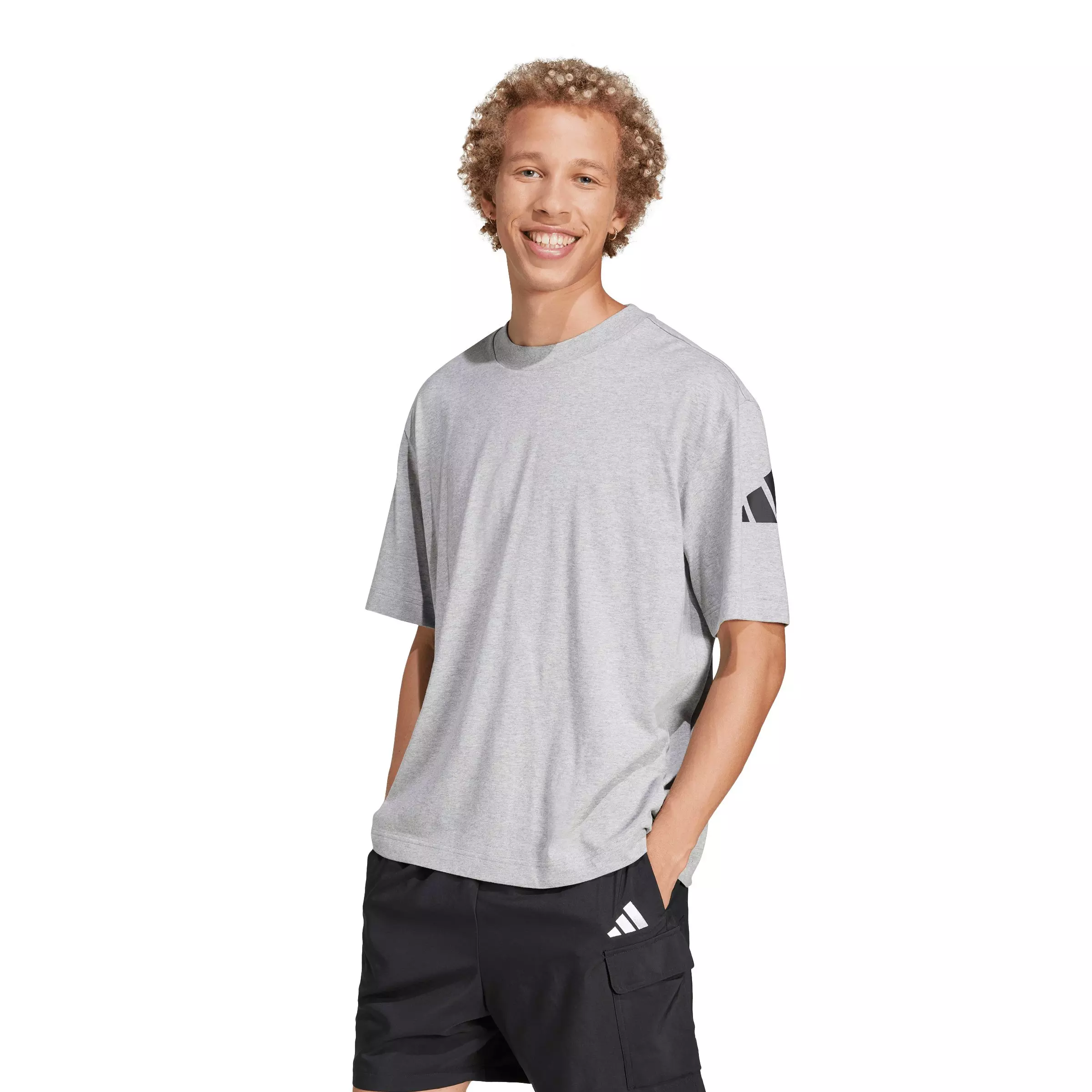 adidas Men's Essentials Loose Fit 3 Bar Logo T-Shirt - Grey/Black - GREY/BLACK