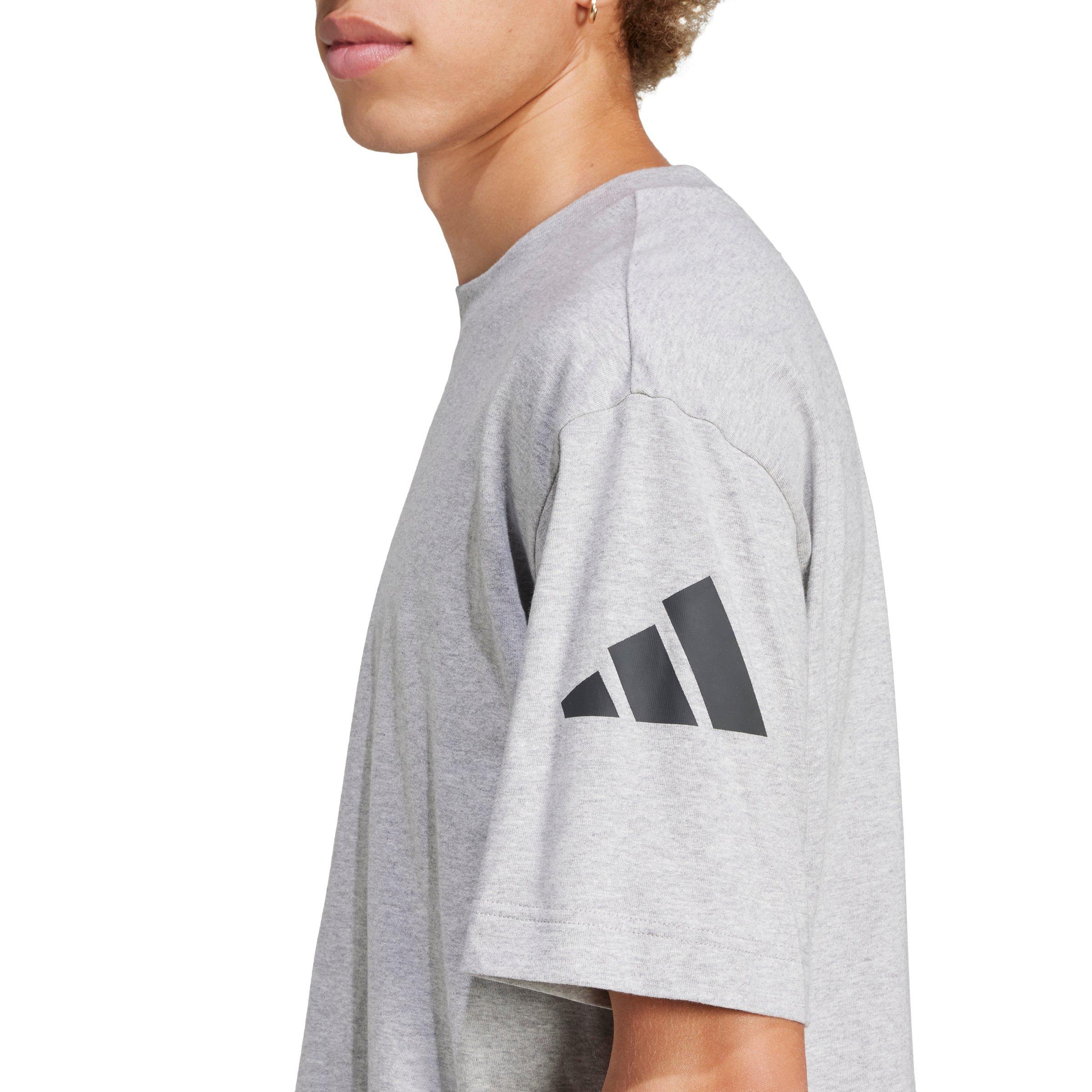 adidas Men's Essentials Loose Fit 3 Bar Logo T-Shirt - Grey/Black - GREY/BLACK Thumbnail View 4