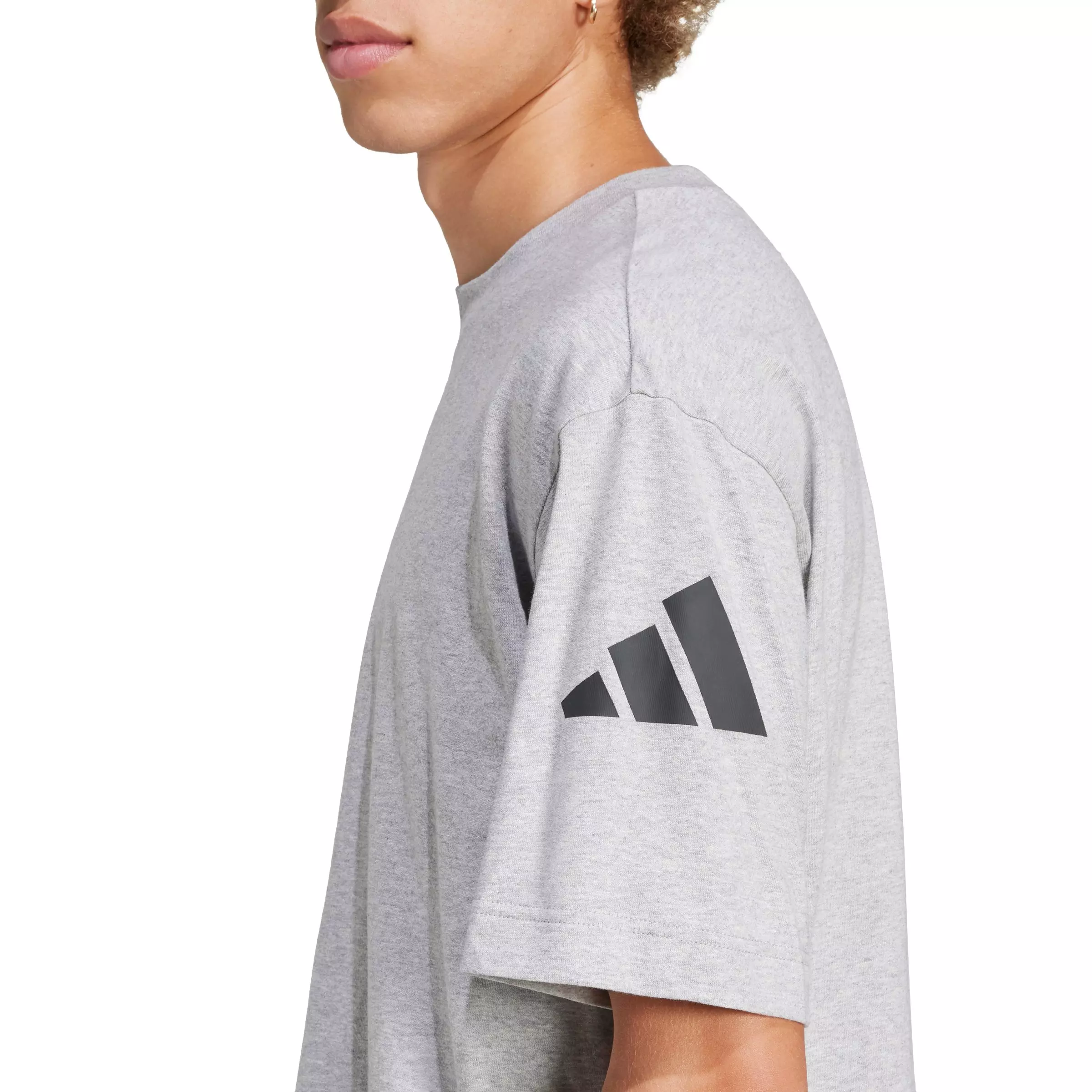 adidas Men's Essentials Loose Fit 3 Bar Logo T-Shirt - Grey/Black - GREY/BLACK