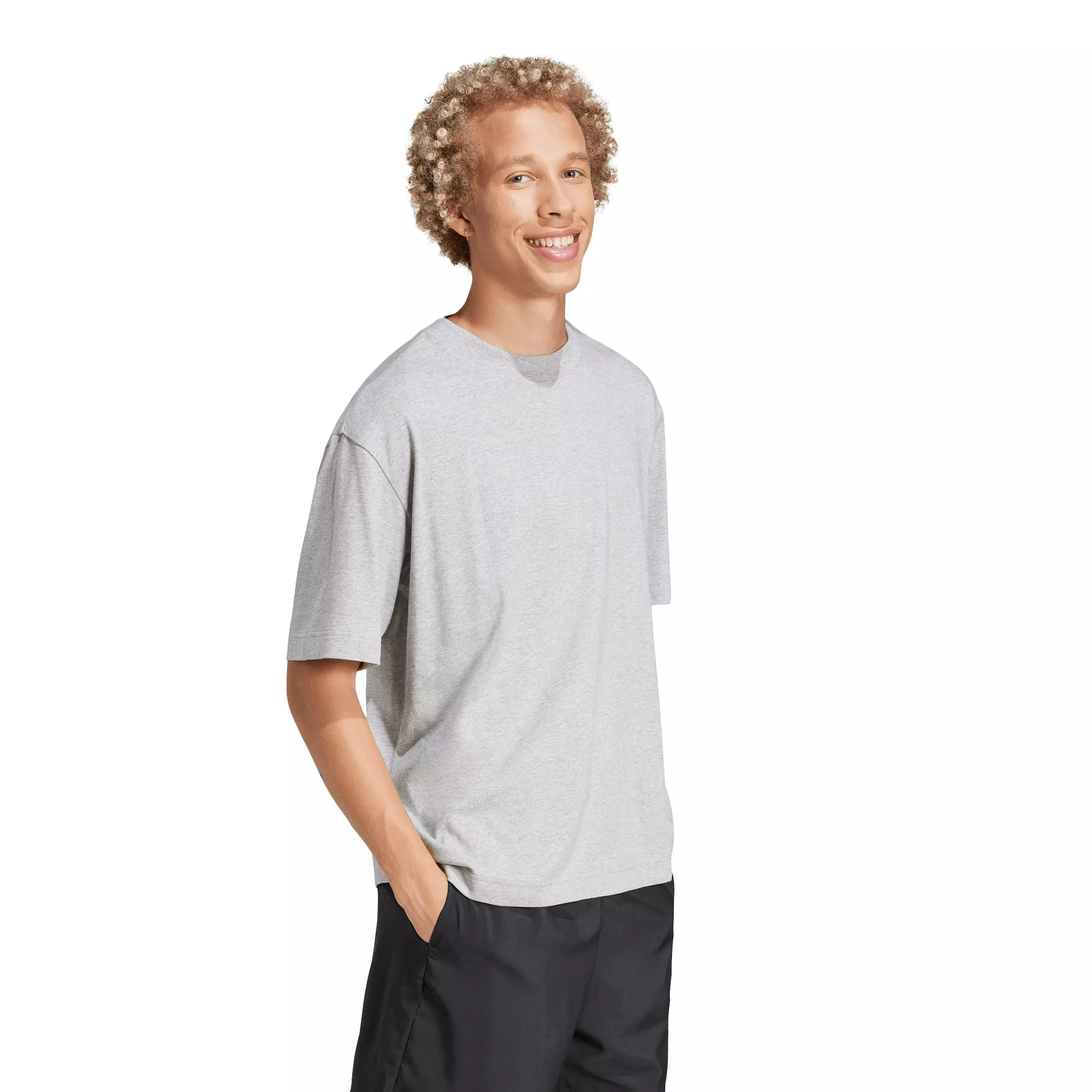 adidas Men's Essentials Loose Fit 3 Bar Logo T-Shirt - Grey/Black - GREY/BLACK