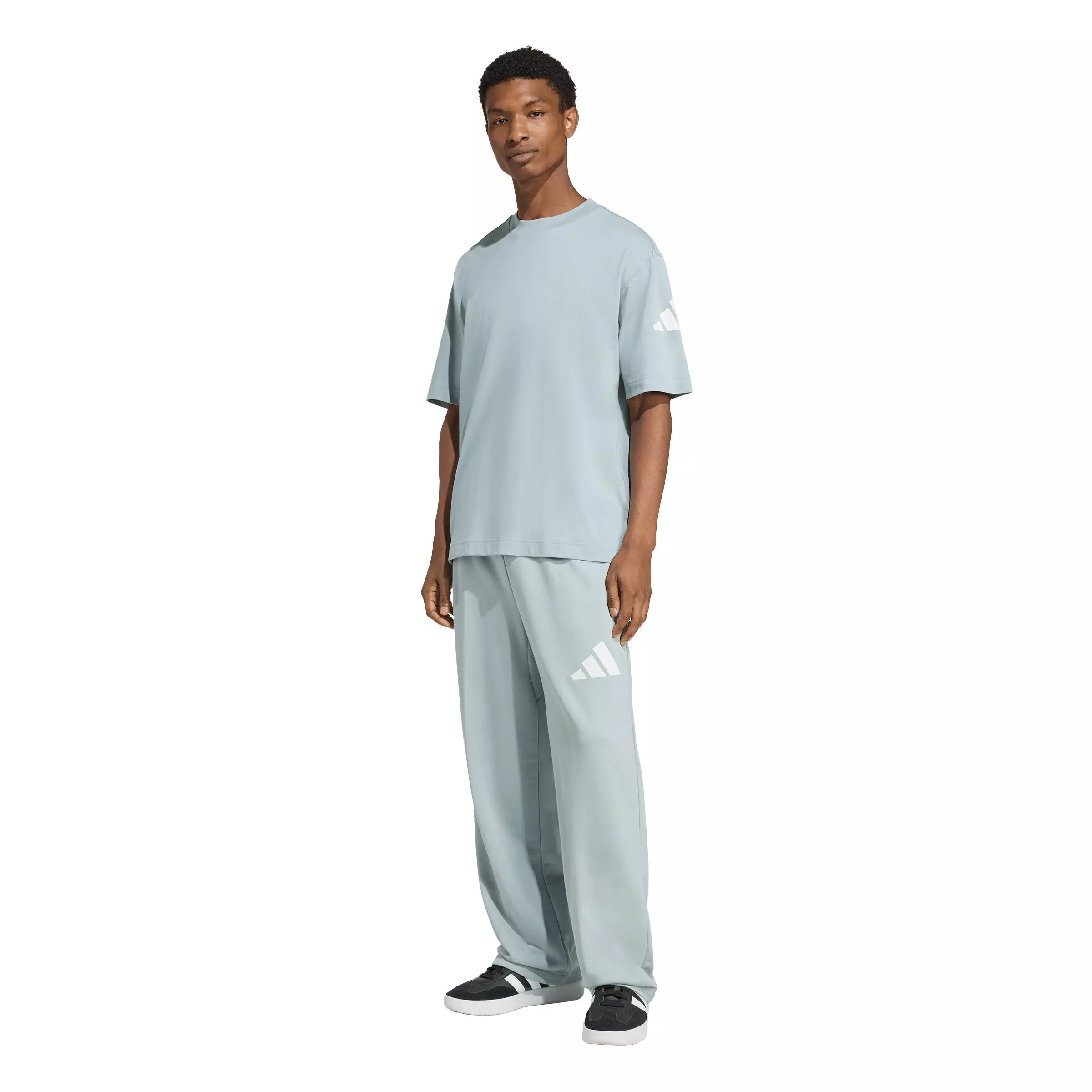 adidas Men's Essentials Loose Fit 3 Bar Logo T-Shirt - Green/White - GREEN/WHITE