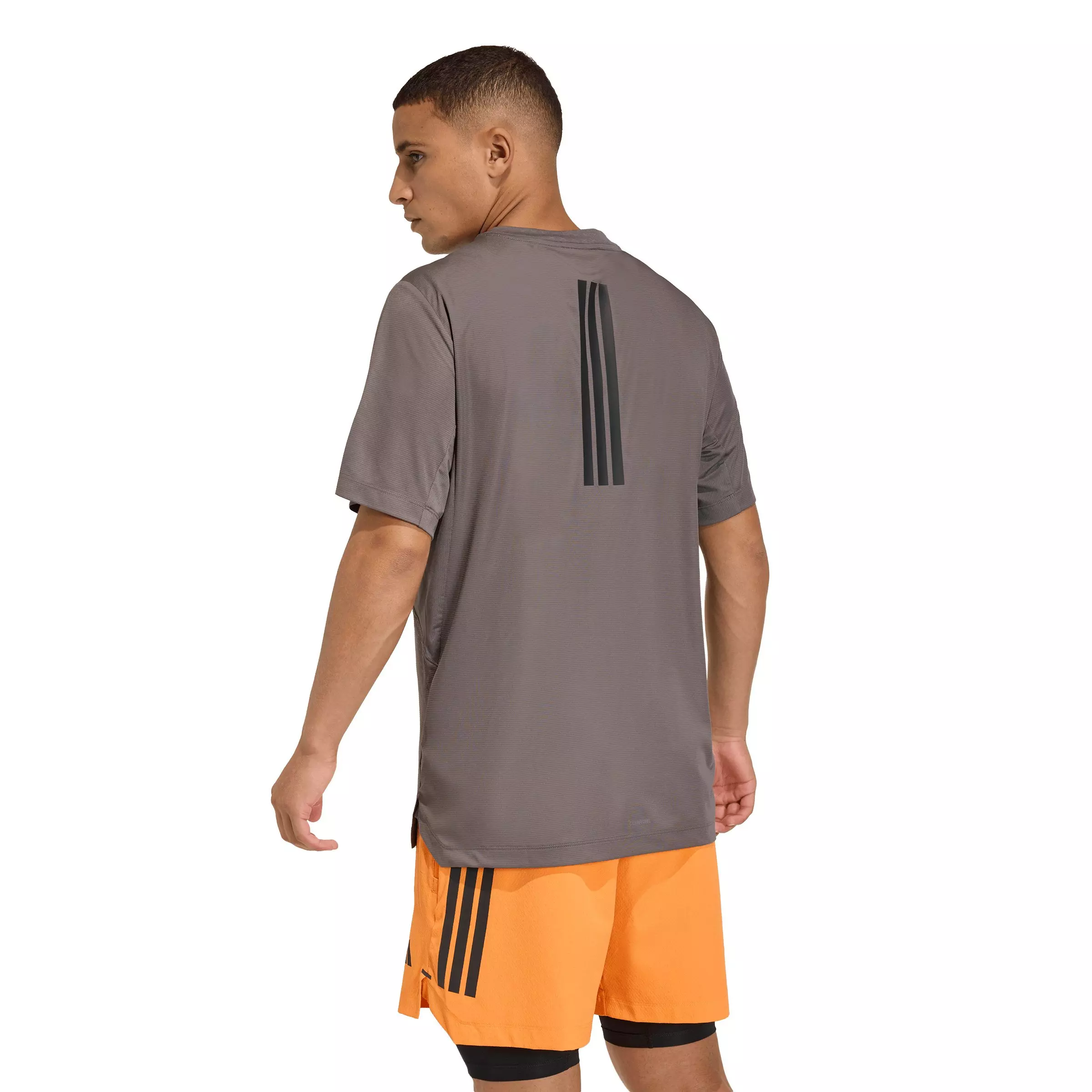 adidas Men's D4T PrimeLift 3 Stripes T-Shirt - Charcoal - CHARCOAL