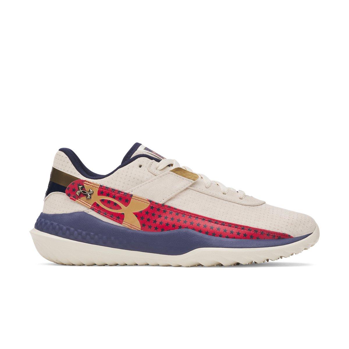 Under Armour Harper 10 Pro Turf LE USA "Stone/Flawless/Midnight Navy" Men's Baseball Shoe - STONE/RED/NAVY Thumbnail View 1