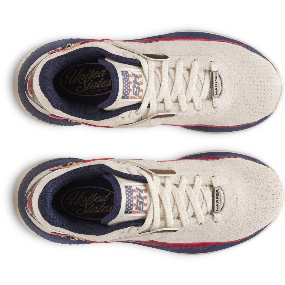 Under Armour Harper 10 Pro Turf LE USA "Stone/Flawless/Midnight Navy" Men's Baseball Shoe - STONE/RED/NAVY Thumbnail View 4