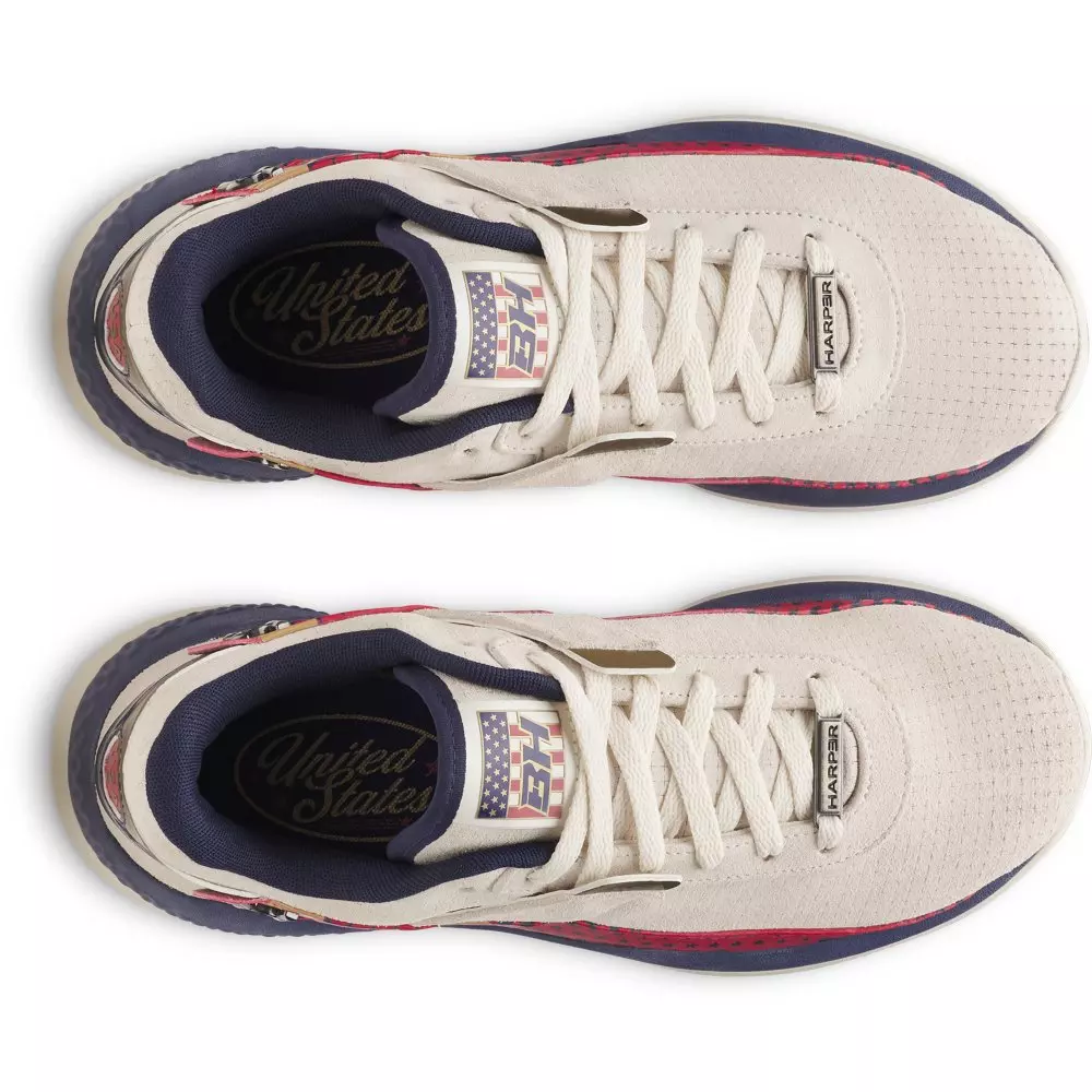 Under Armour Harper 10 Pro Turf LE USA "Stone/Flawless/Midnight Navy" Men's Baseball Shoe - STONE/RED/NAVY