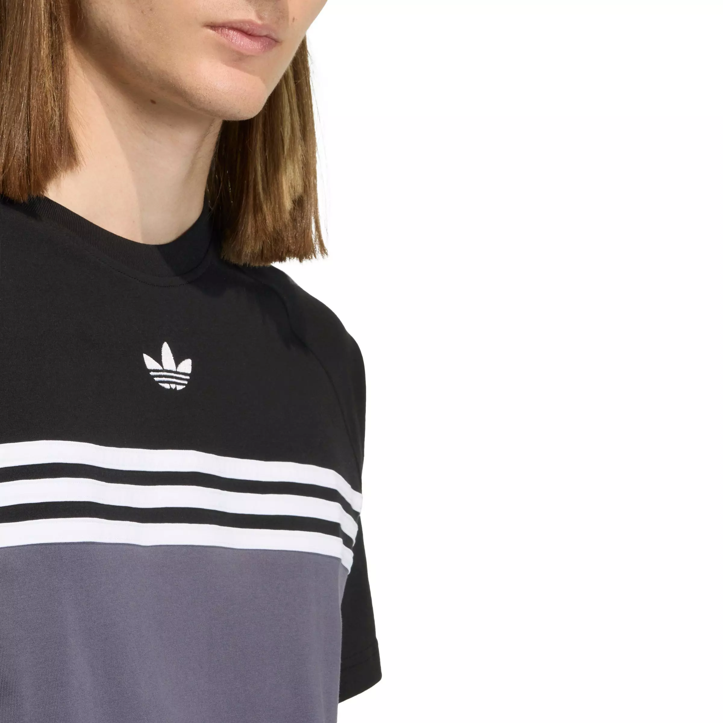 adidas Originals Men's Chest Stripes Tee - Grey/Black - GREY/BLACK