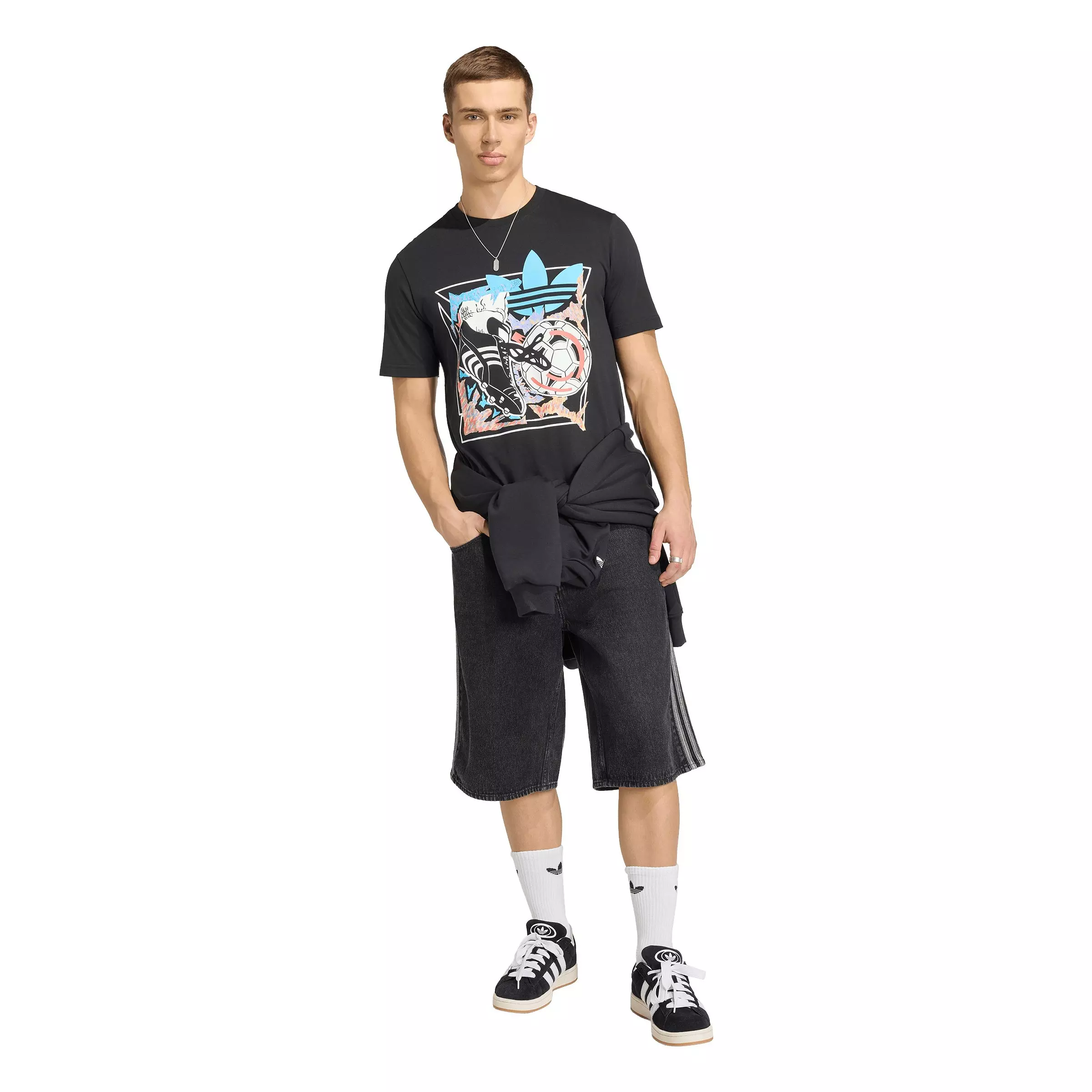 adidas Originals Men's Archive Anime Football Graphic Tee - Black - BLACK