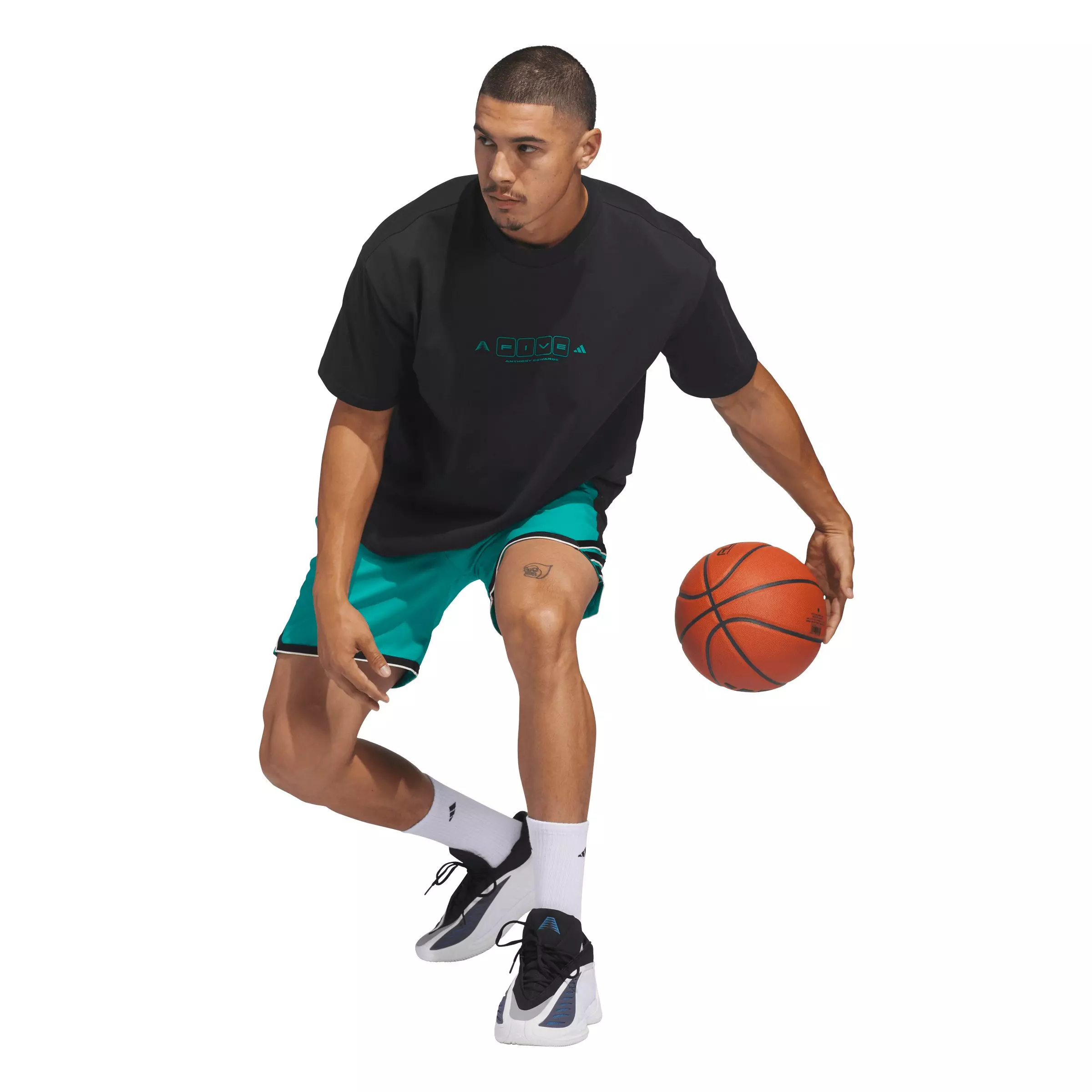 adidas Men's Anthony Edwards World Of 5 T-Shirt - Black/Green - BLACK/GREEN