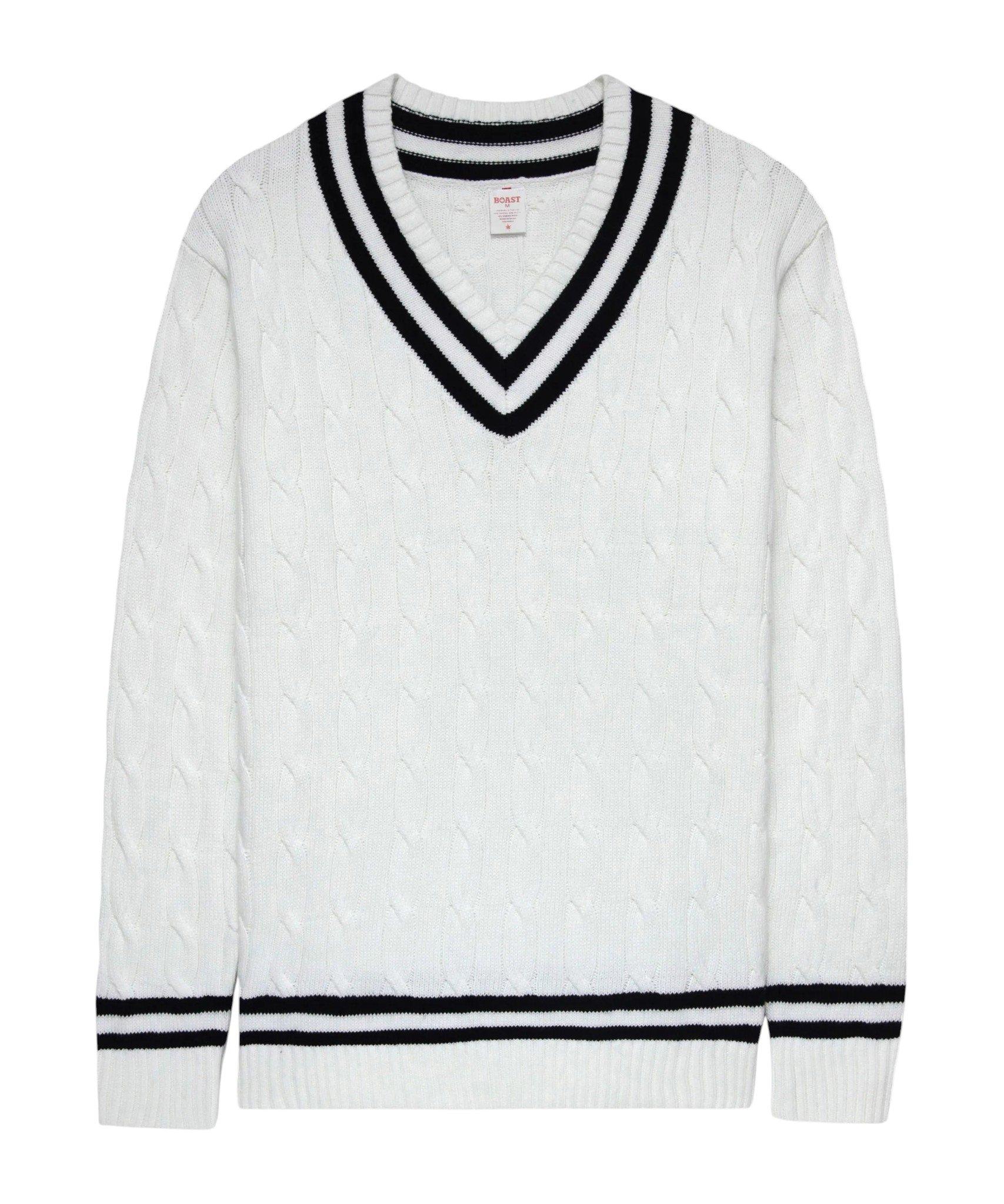 Boast Men's Cable-Knit Sweater - White/Navy - WHITE/NAVY