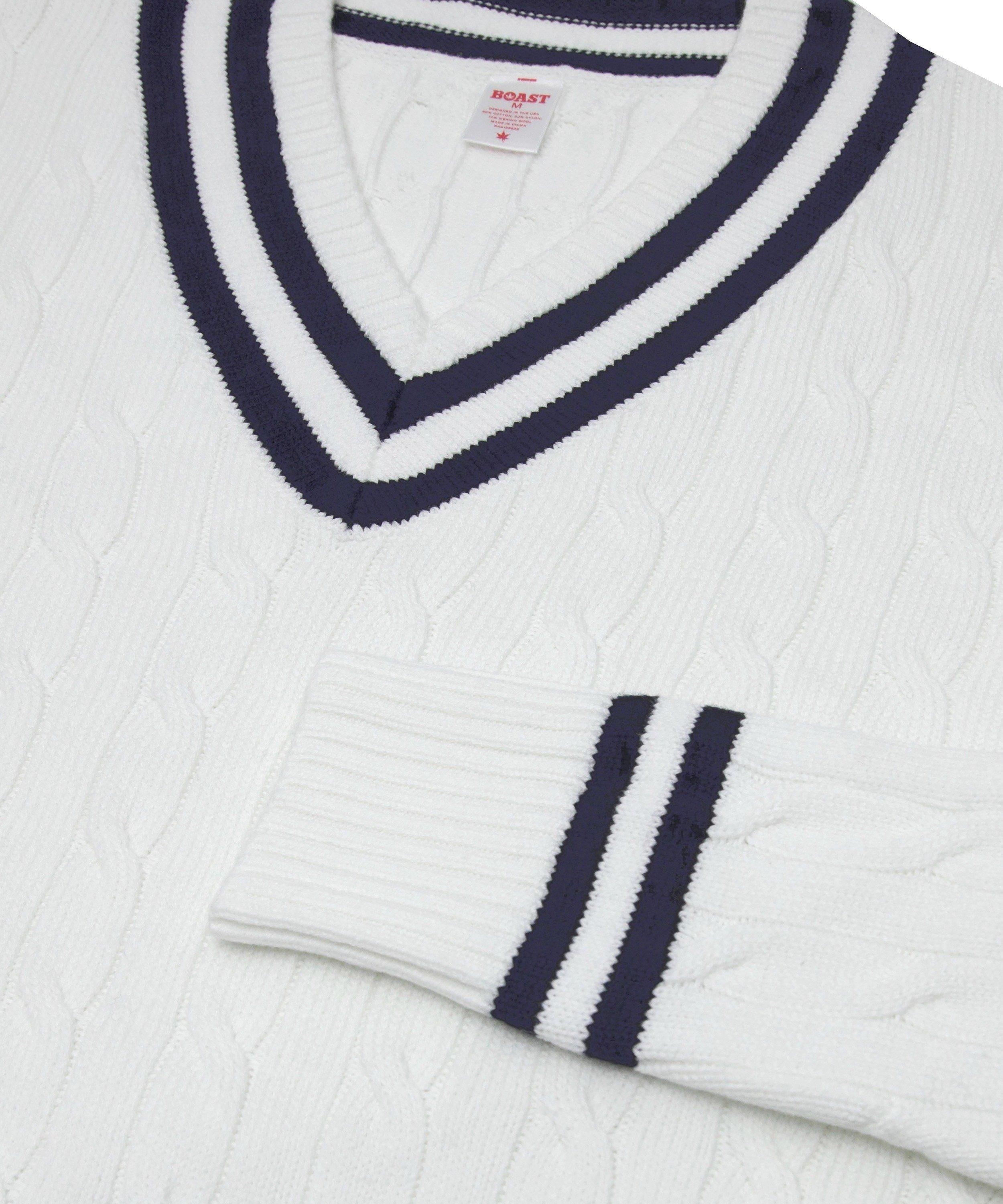 Boast Men's Cable-Knit Sweater - White/Navy - WHITE/NAVY