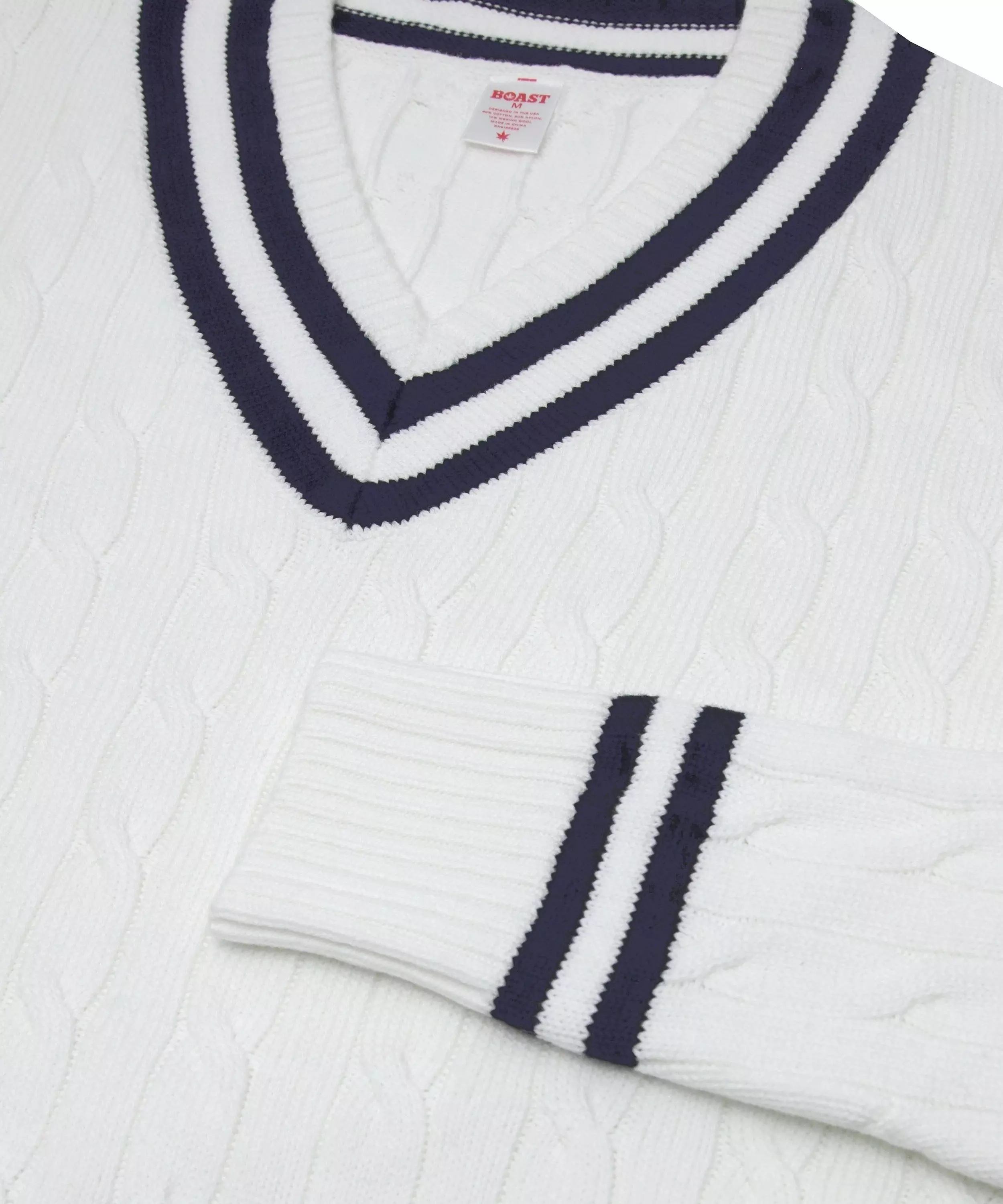 Boast Men's Cable-Knit Sweater - White/Navy - WHITE/NAVY