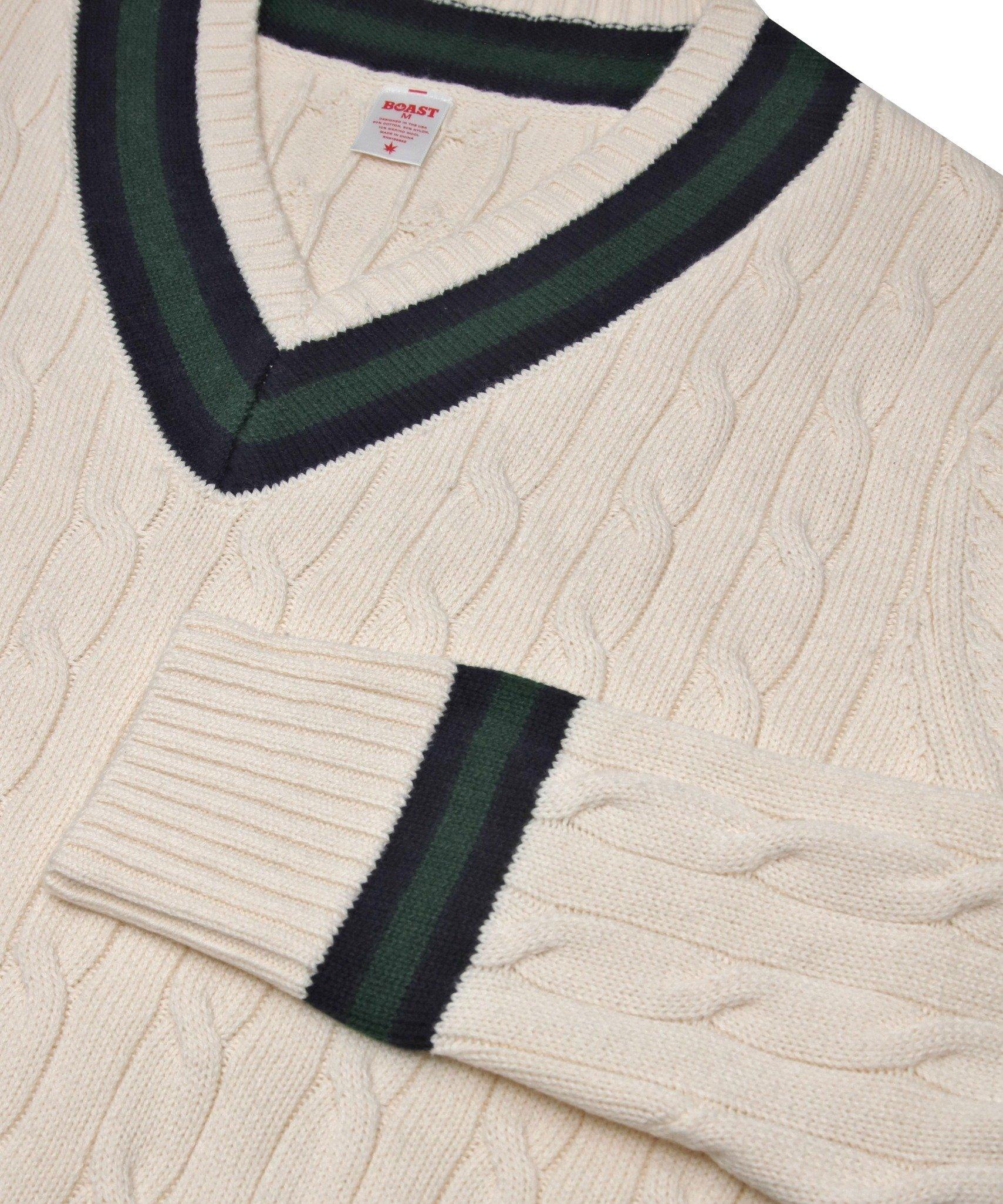 Boast Men's Cable-Knit Sweater - Ivory/Navy/Green - IVORY/NAVY/GREEN