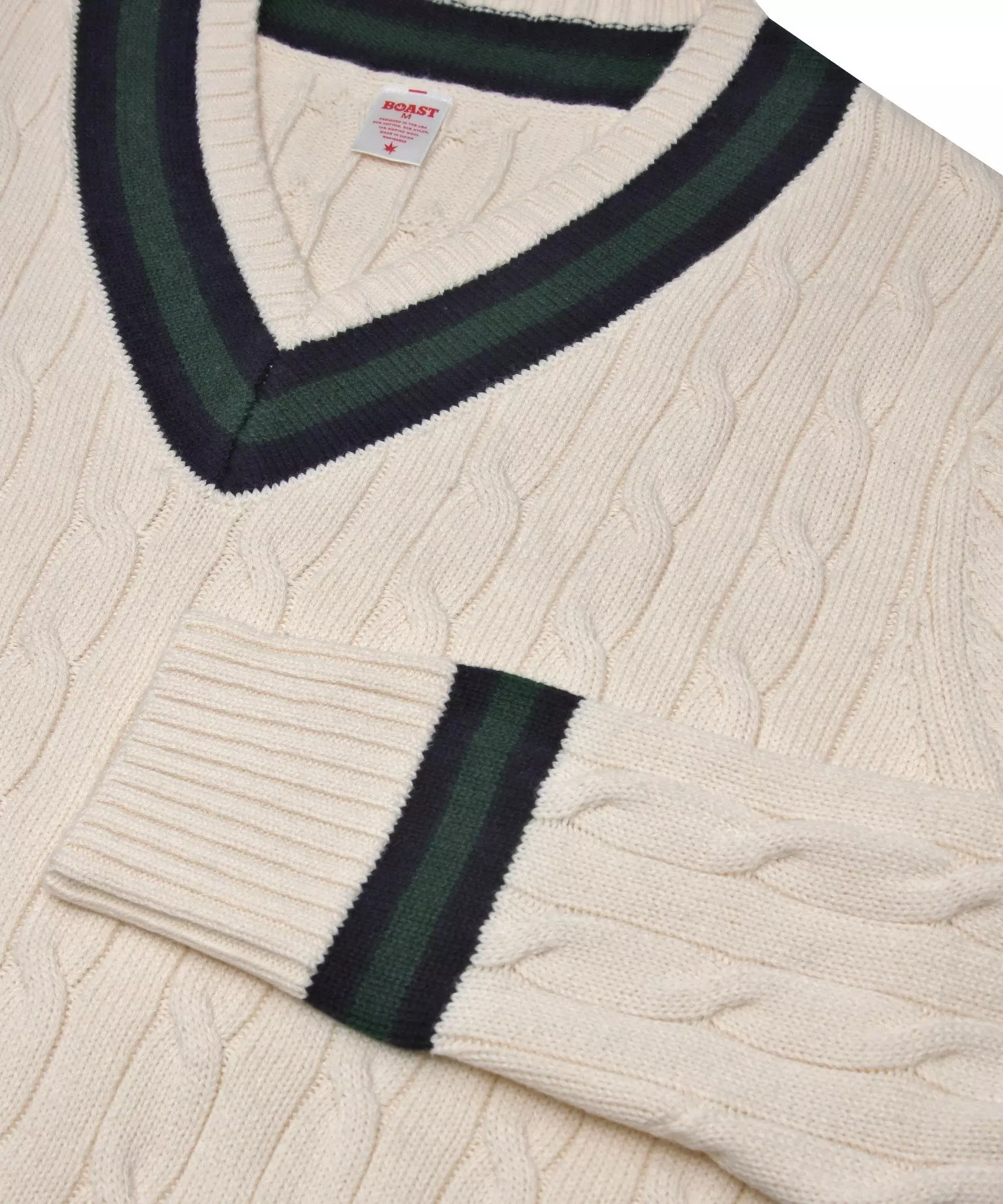 Boast Men's Cable-Knit Sweater - Ivory/Navy/Green - IVORY/NAVY/GREEN