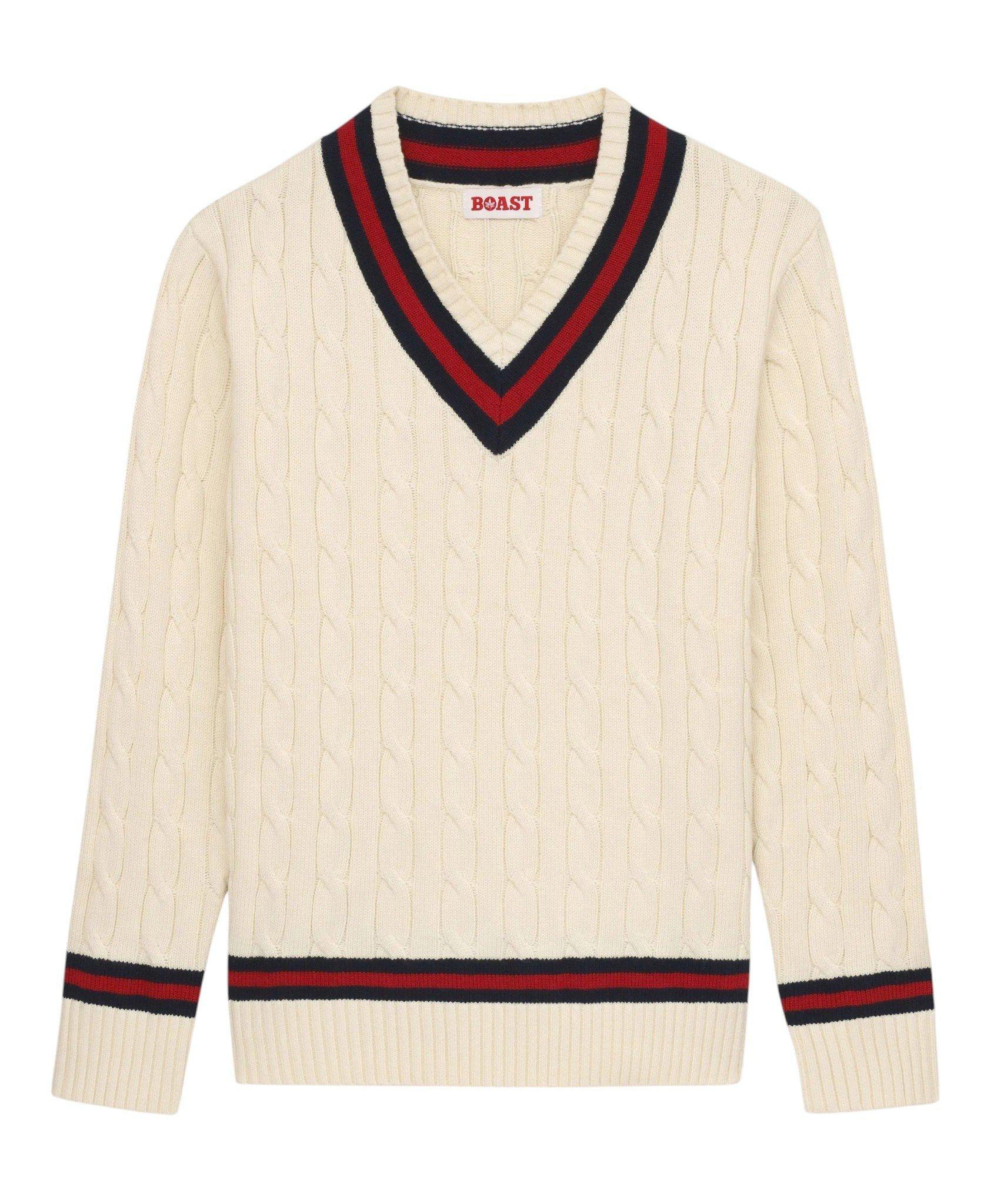 Boast Men's Cable-Knit Sweater - Ivory/Maroon/Navy - IVORY/MAROON/NAVY