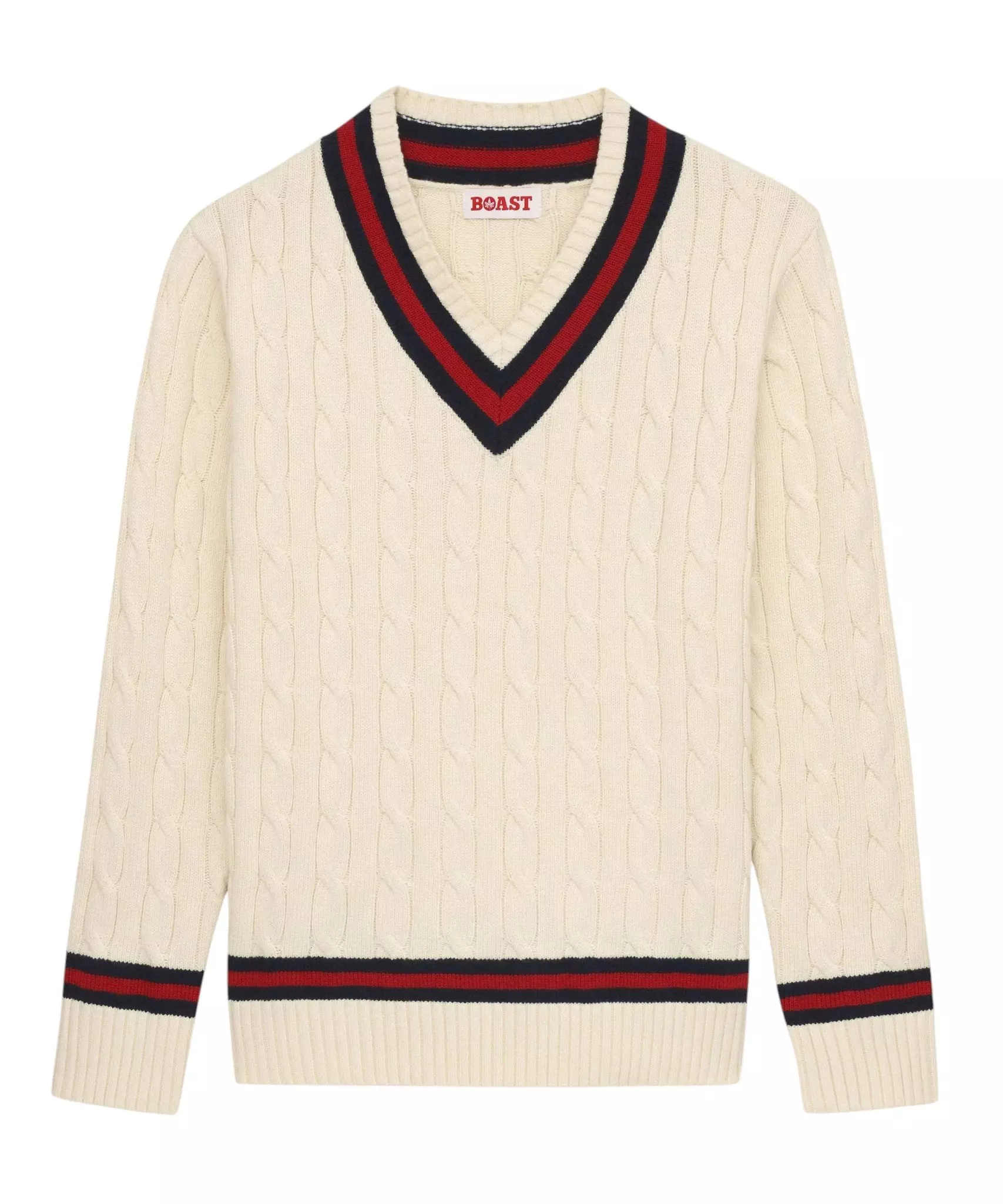 Boast Men's Cable-Knit Sweater - Ivory/Maroon/Navy - IVORY/MAROON/NAVY