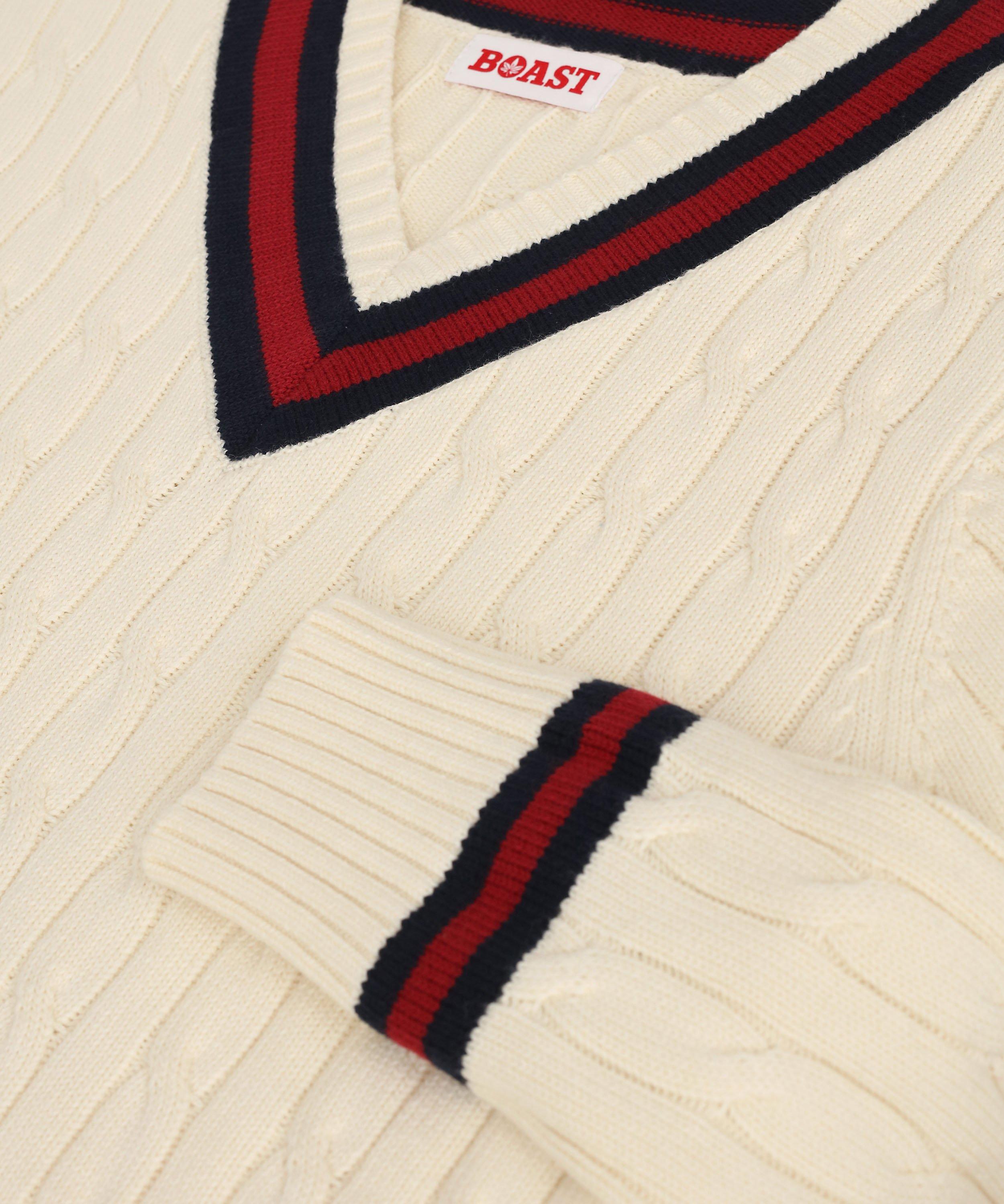 Boast Men's Cable-Knit Sweater - Ivory/Maroon/Navy - IVORY/MAROON/NAVY