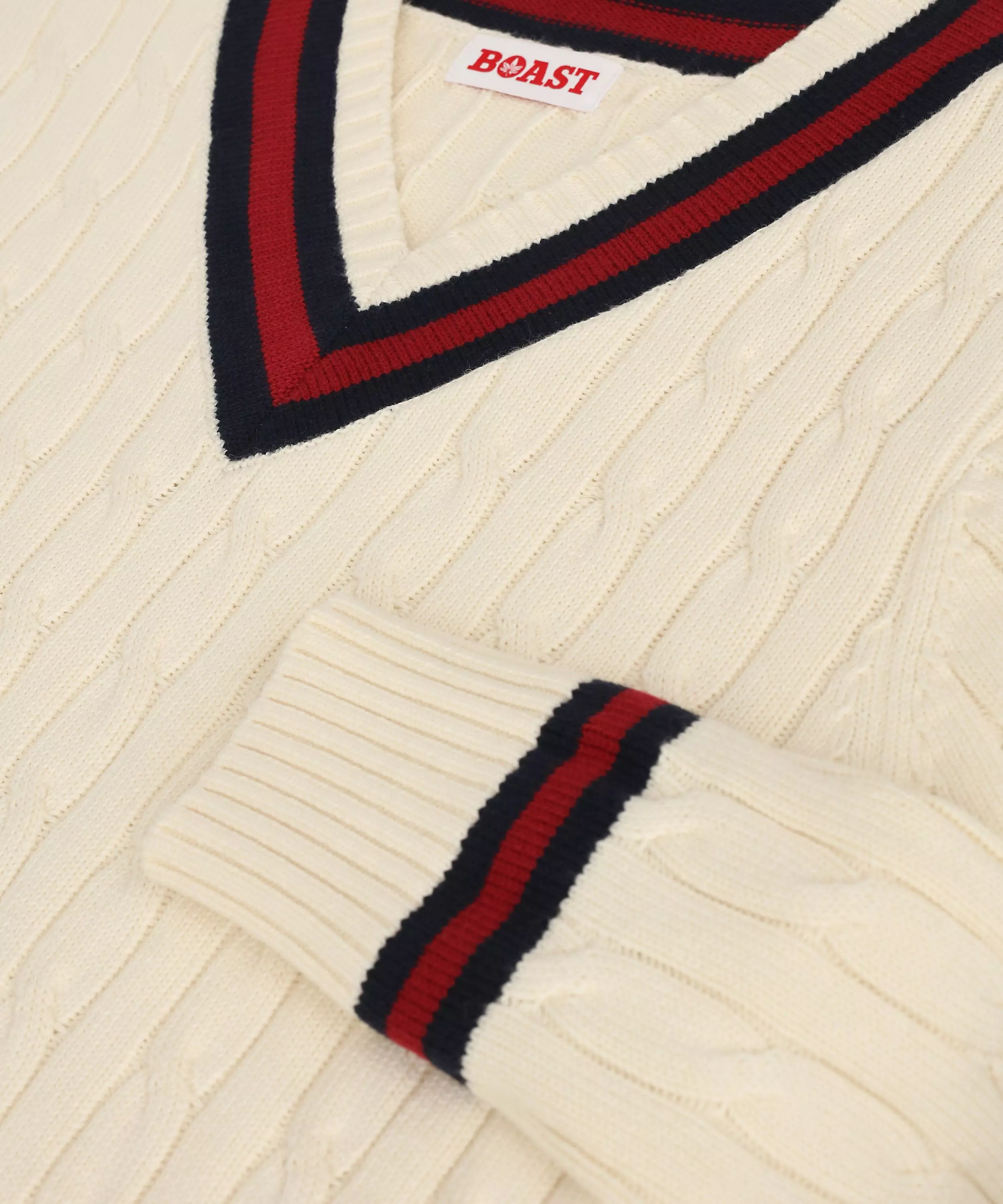 Boast Men's Cable-Knit Sweater - Ivory/Maroon/Navy - IVORY/MAROON/NAVY