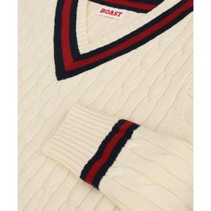 Boast Men's Cable-Knit Sweater - Ivory/Maroon/Navy - IVORY/MAROON/NAVY