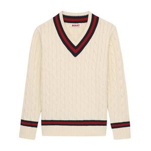 Boast Men's Cable-Knit Sweater - Ivory/Maroon/Navy - IVORY/MAROON/NAVY