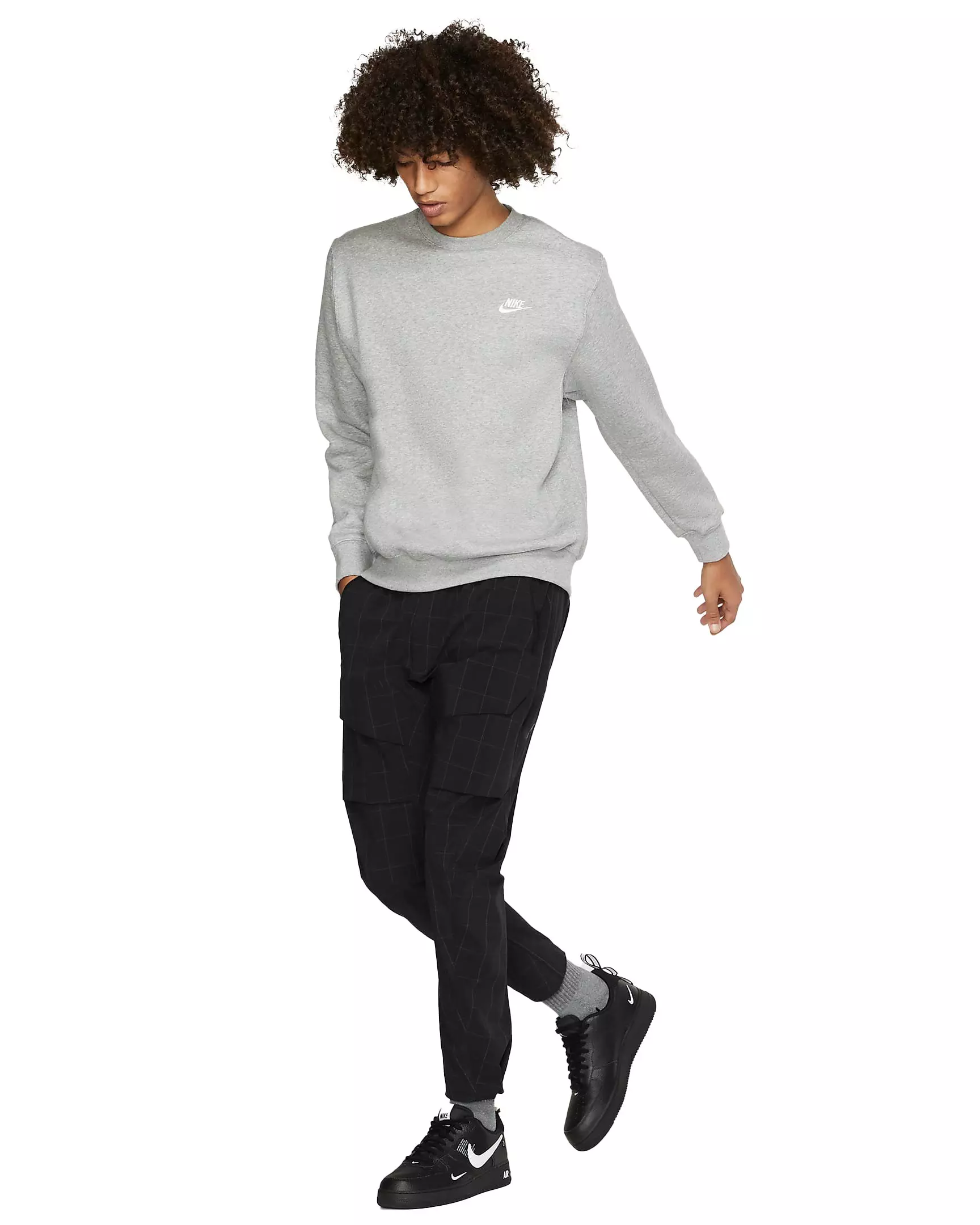 Nike Men's Big & Tall Grey Sportswear Club Fleece Crew Sweatshirt - GREY
