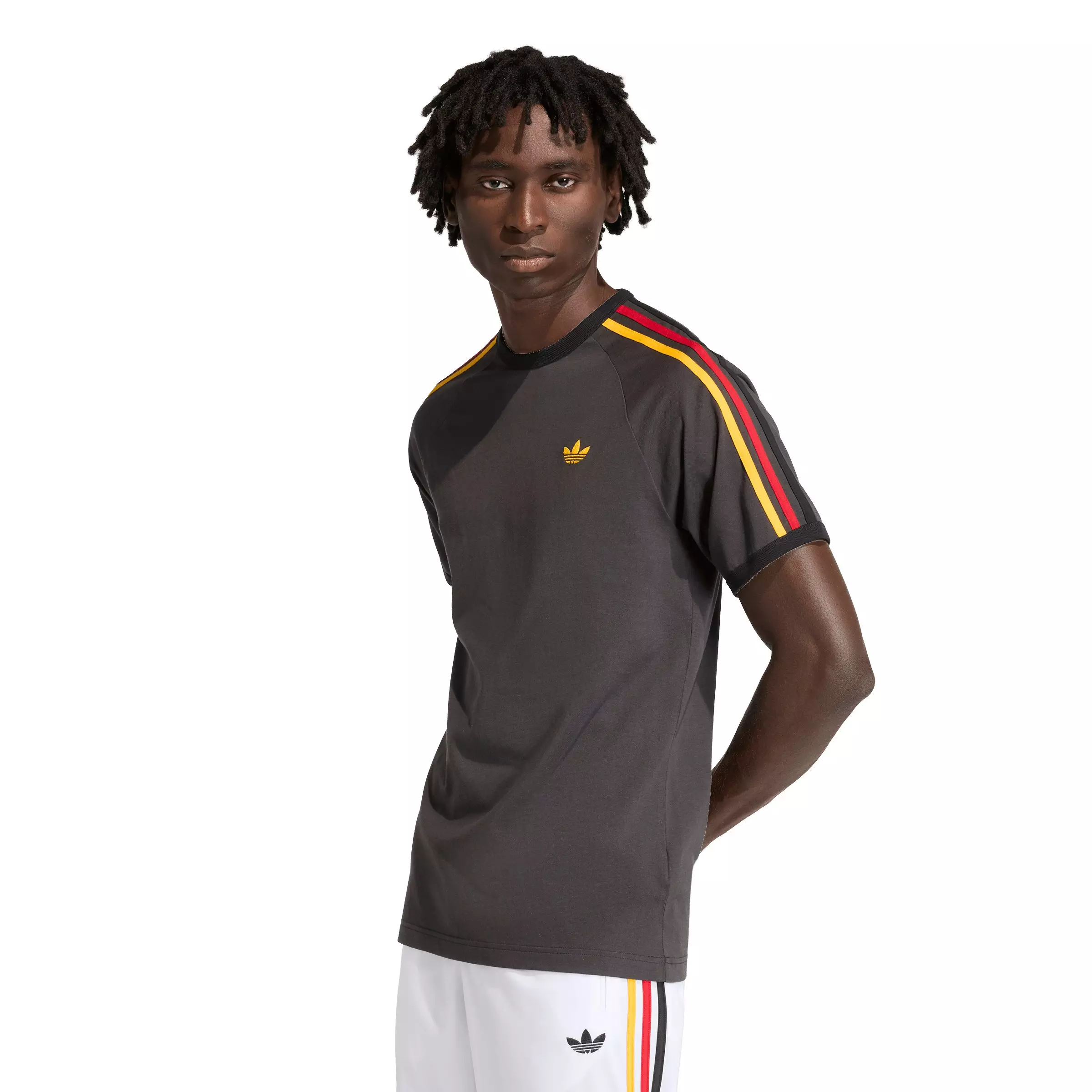 adidas Originals Men's 3-Stripes Tee - Black/Gold/Red - BLACK/GOLD/RED