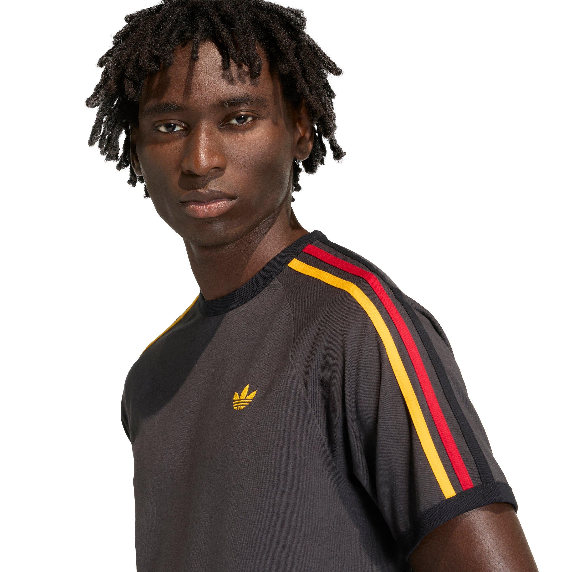 adidas Originals Men's 3-Stripes Tee -Black/Gold/Red - BLACK/GOLD/RED Thumbnail View 4