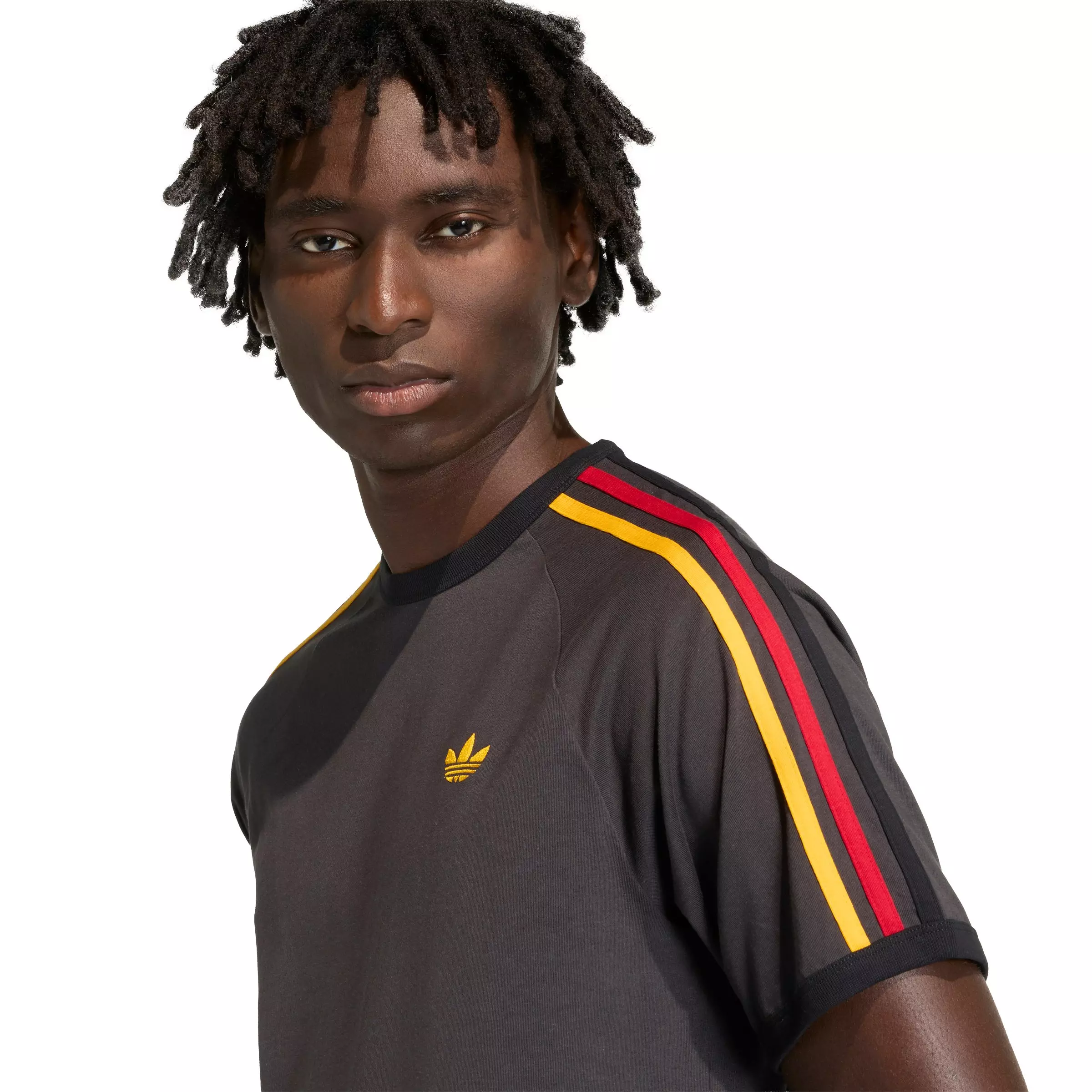 adidas Originals Men's 3-Stripes Tee -Black/Gold/Red - BLACK/GOLD/RED