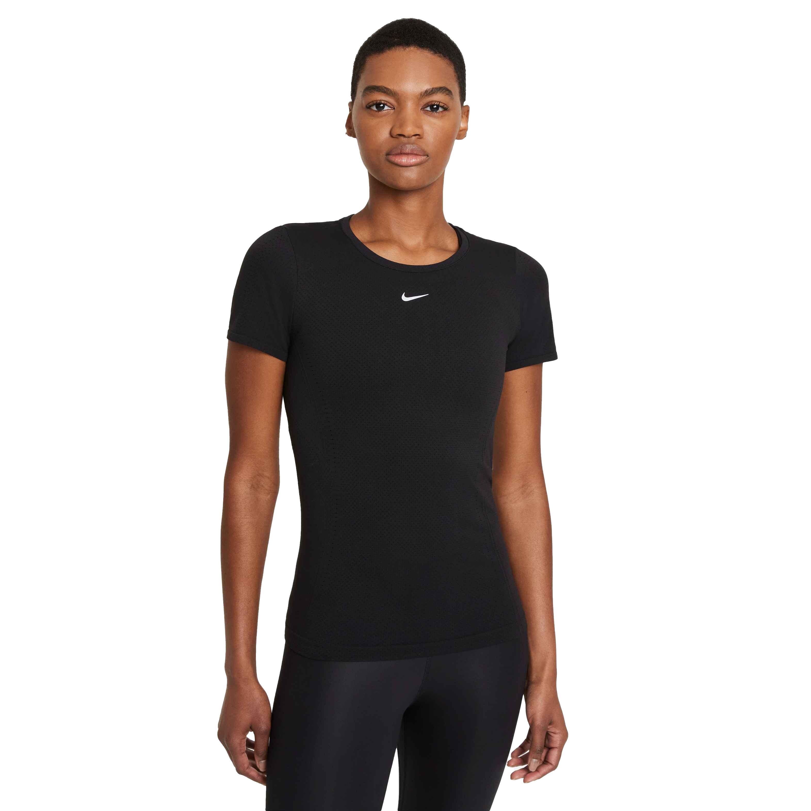 Nike Women's Dri-FIT ADV Aura Slim-Fit Short-Sleeve Top - BLACK Thumbnail View 1