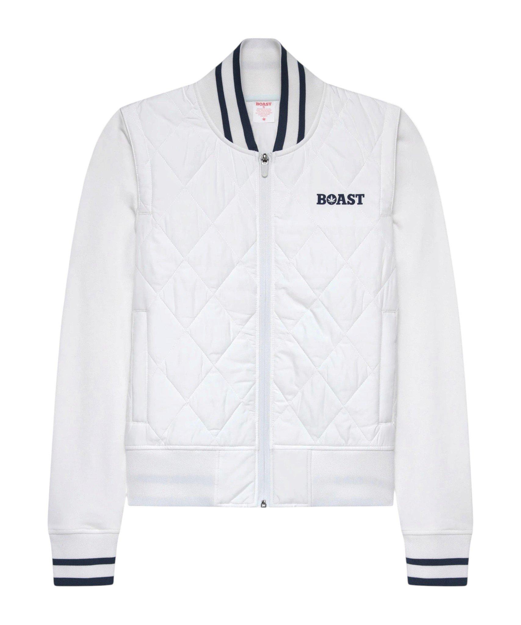 Boast Women's Quilted Varsity Bomber - White - WHITE