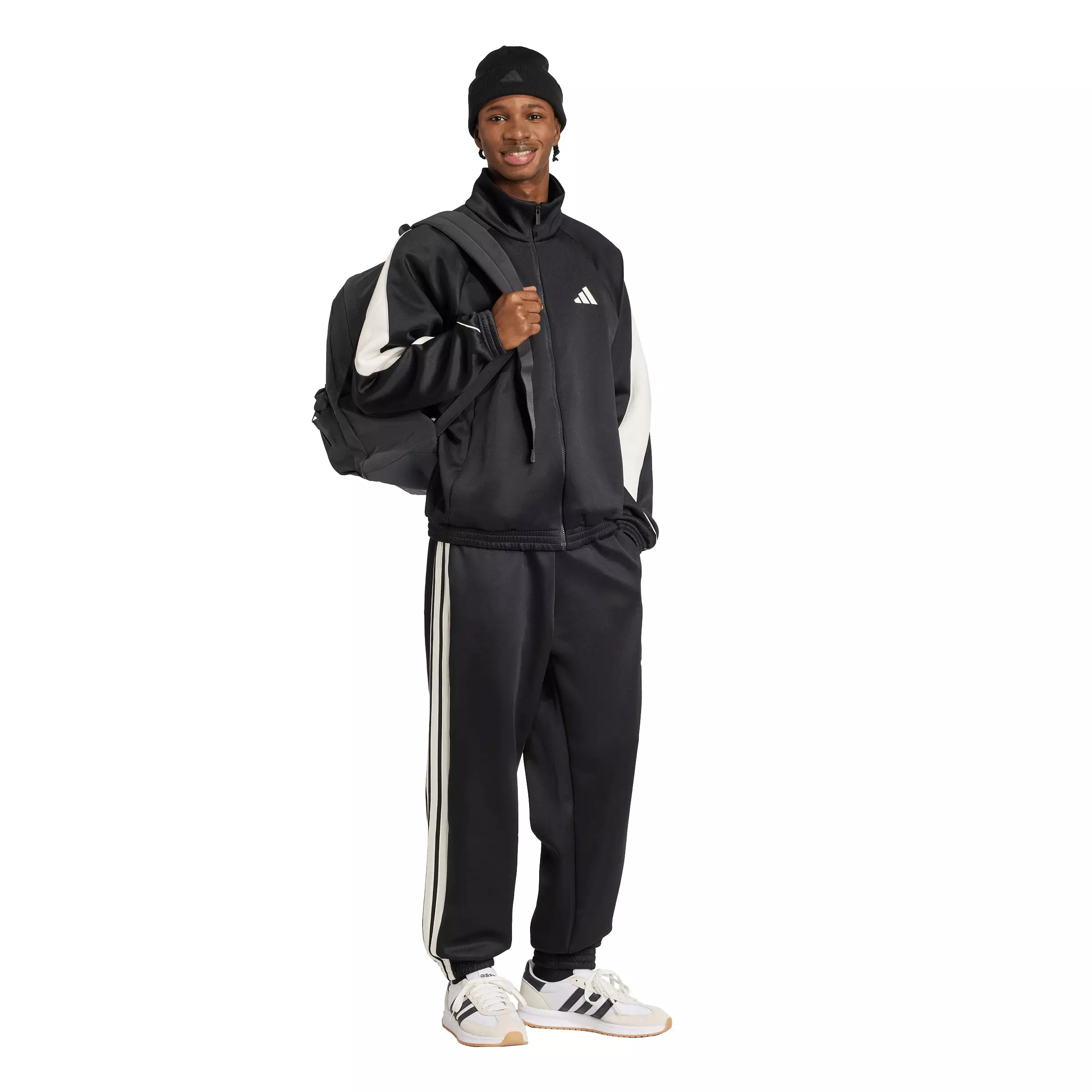 adidas Men's Stadium Tracktop - Black/White - BLACK/WHITE