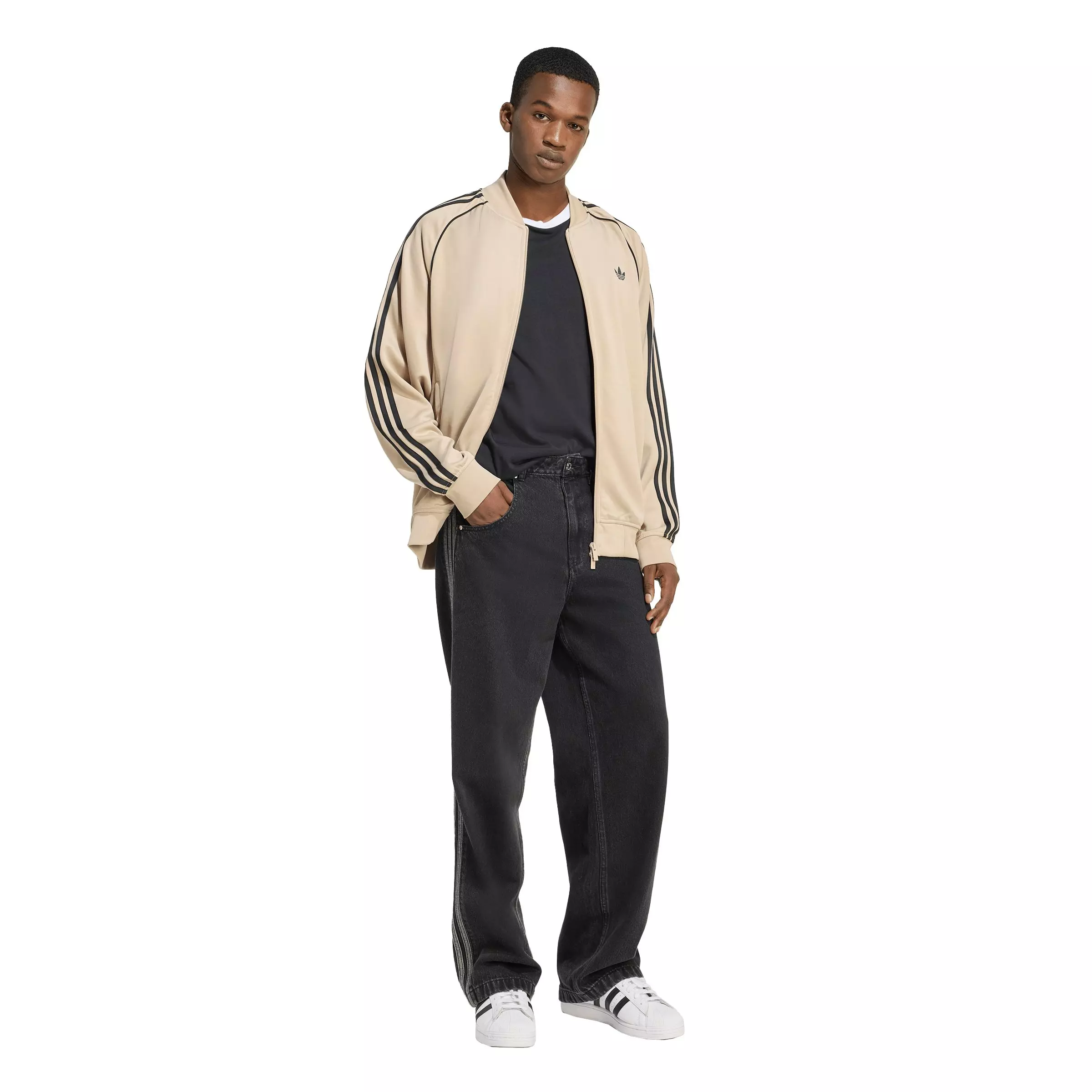 adidas Originals Men's SST Adicolor Classics Loose Track Top -Khaki/Black - KHAKI/BLACK