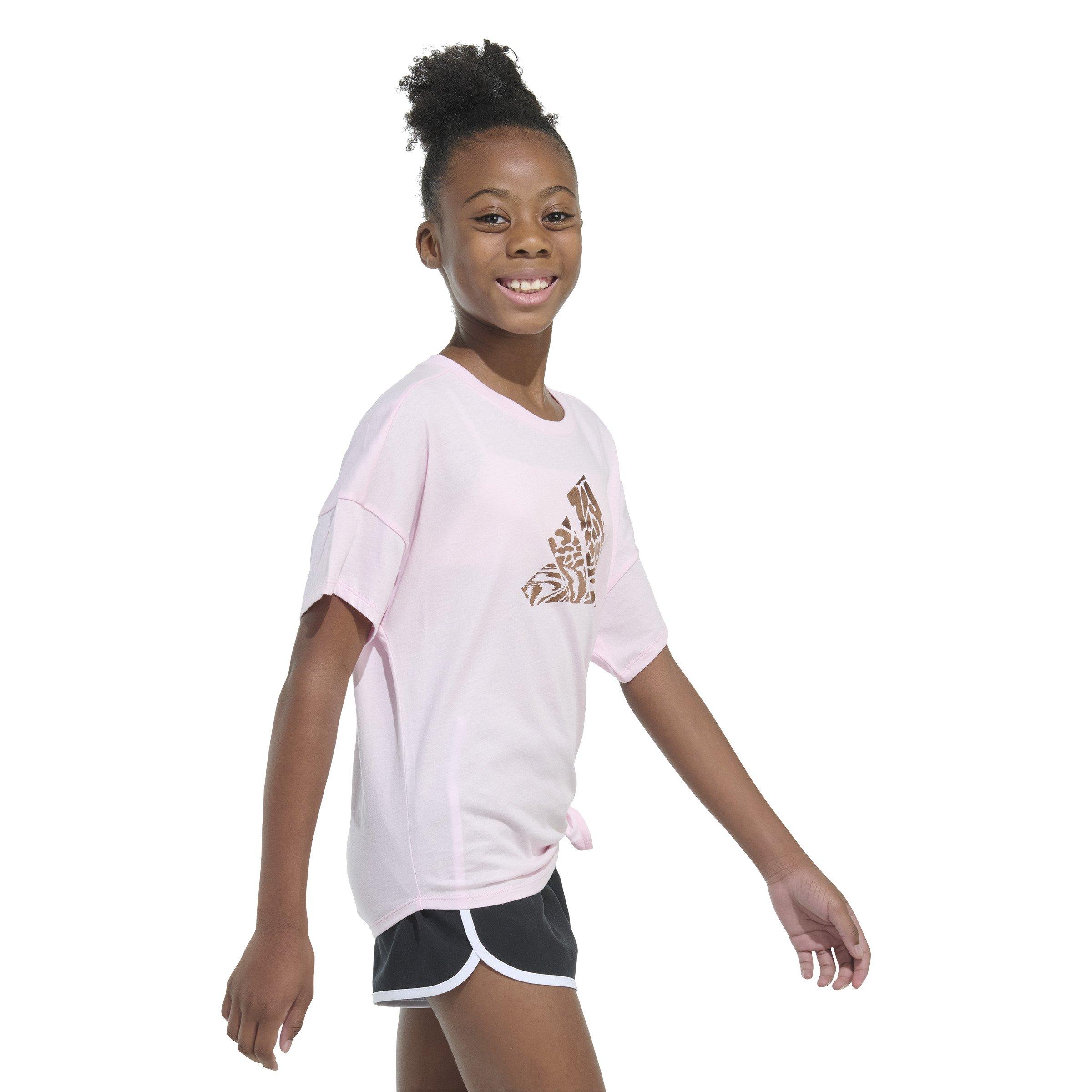 adidas Short Sleeve Tie Front Big Girls' Pink T-Shirt