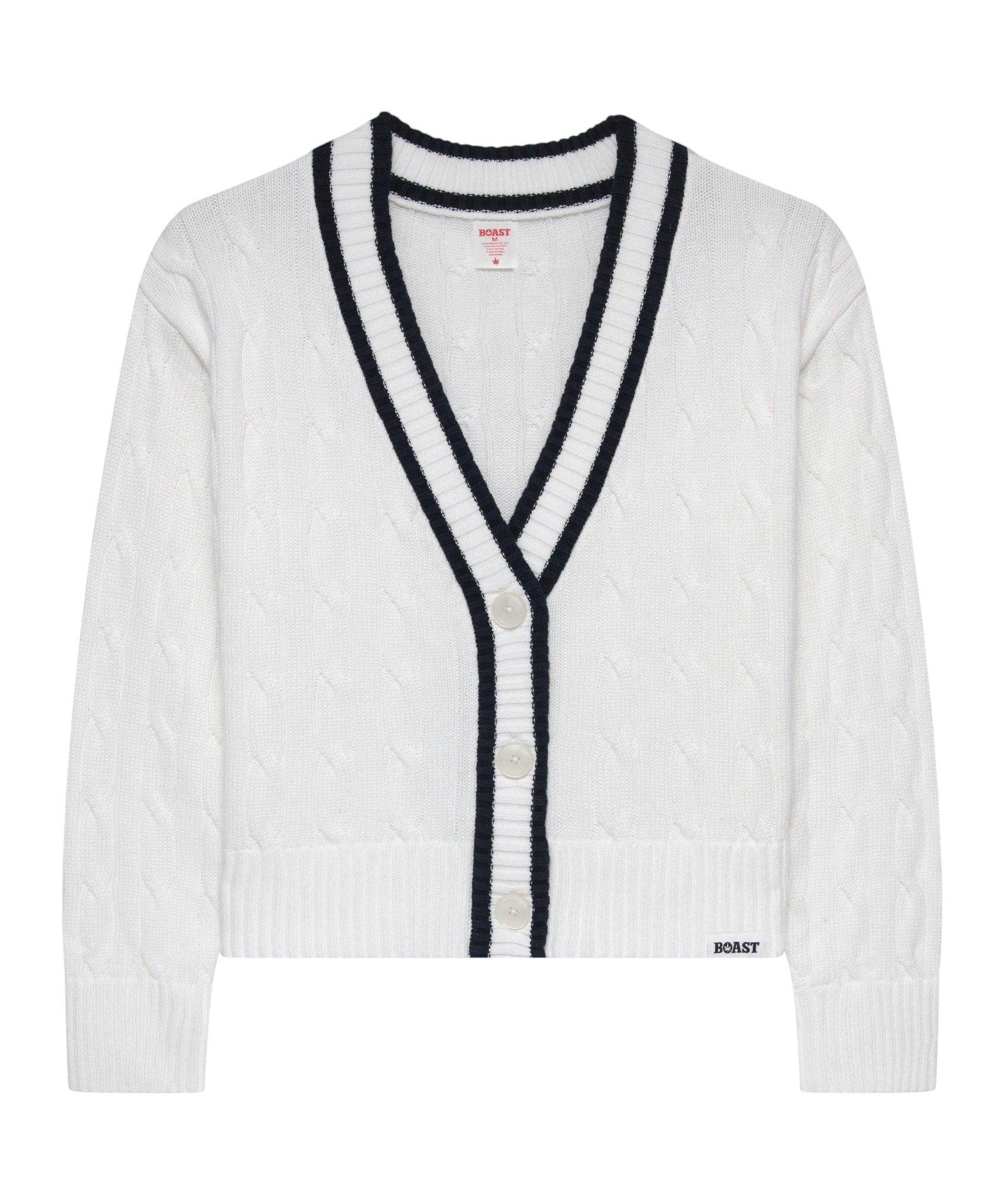 Boast Women's Cardigan Sweater - White/Navy - WHITE/NAVY
