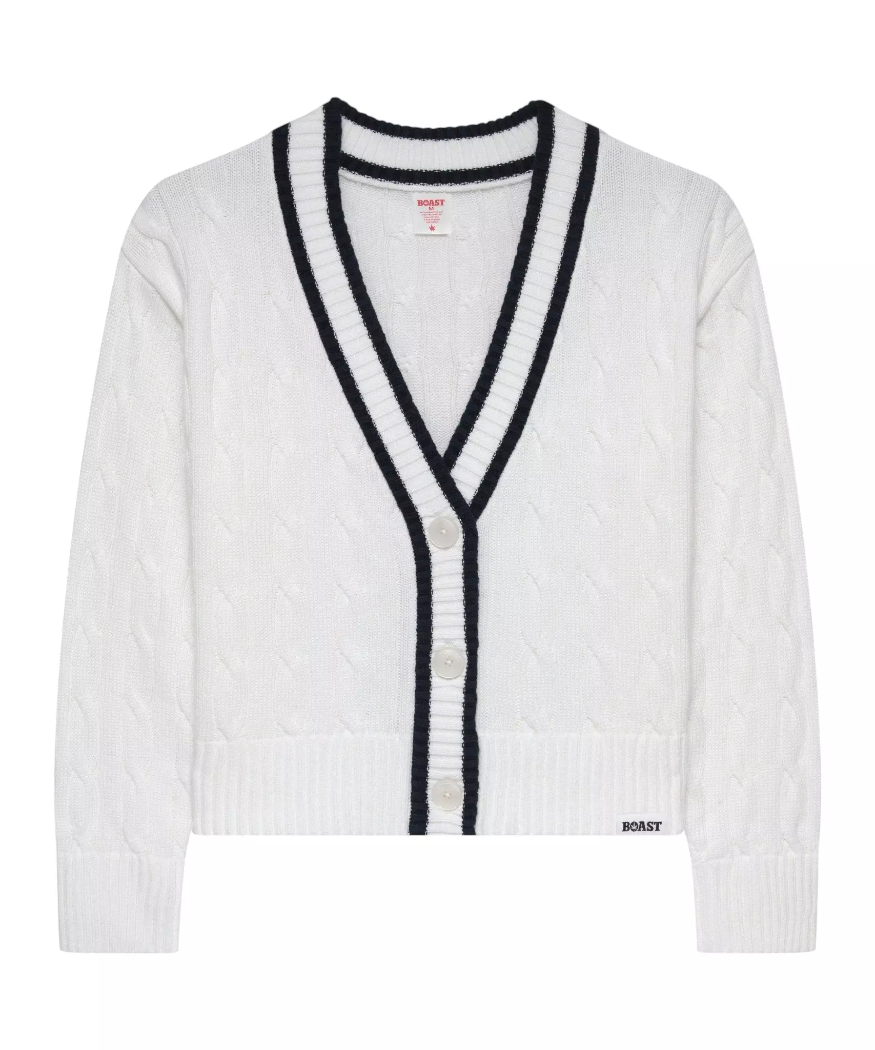 Boast Women's Cardigan Sweater - White/Navy - WHITE/NAVY