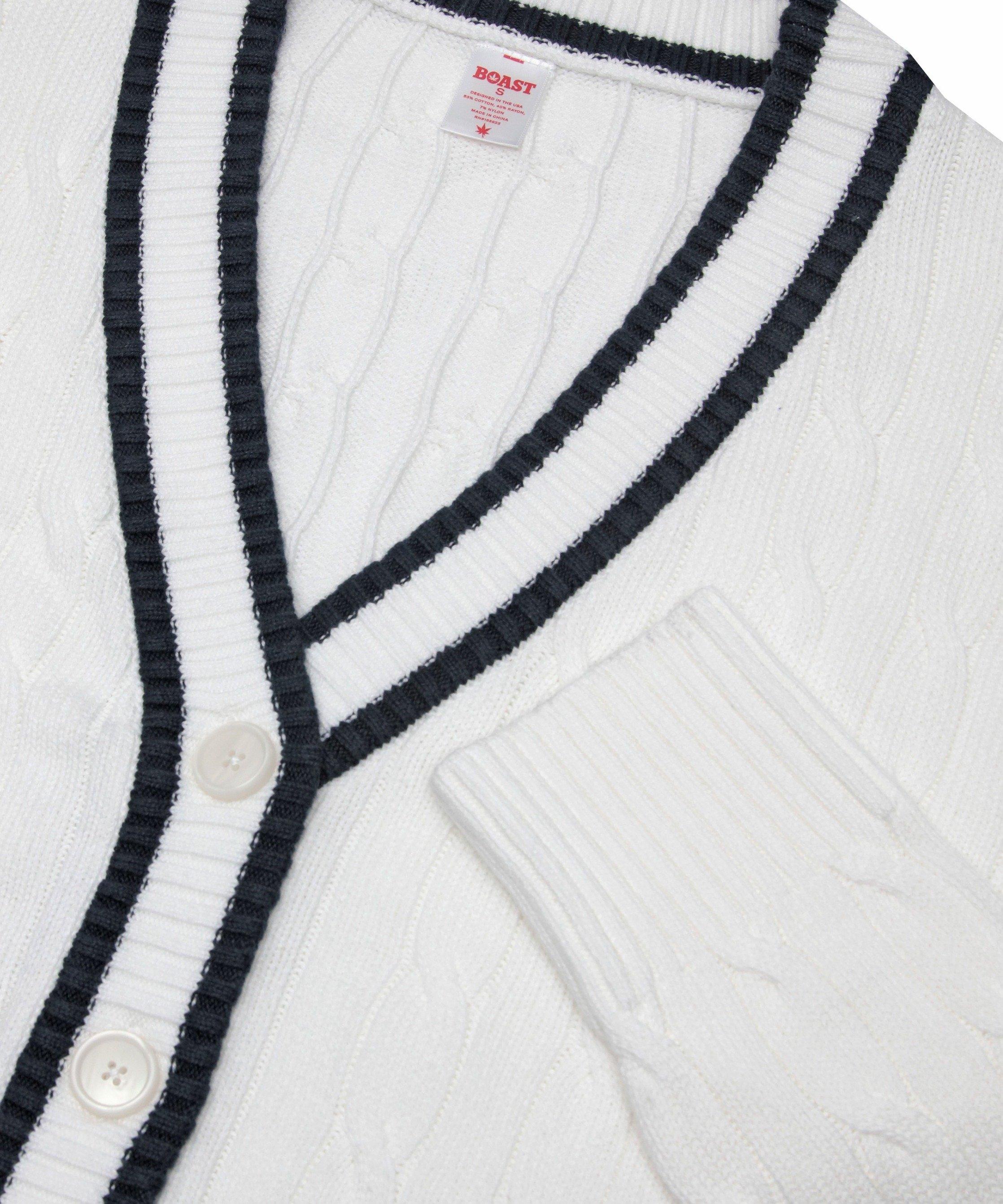 Boast Women's Cardigan Sweater - White/Navy - WHITE/NAVY