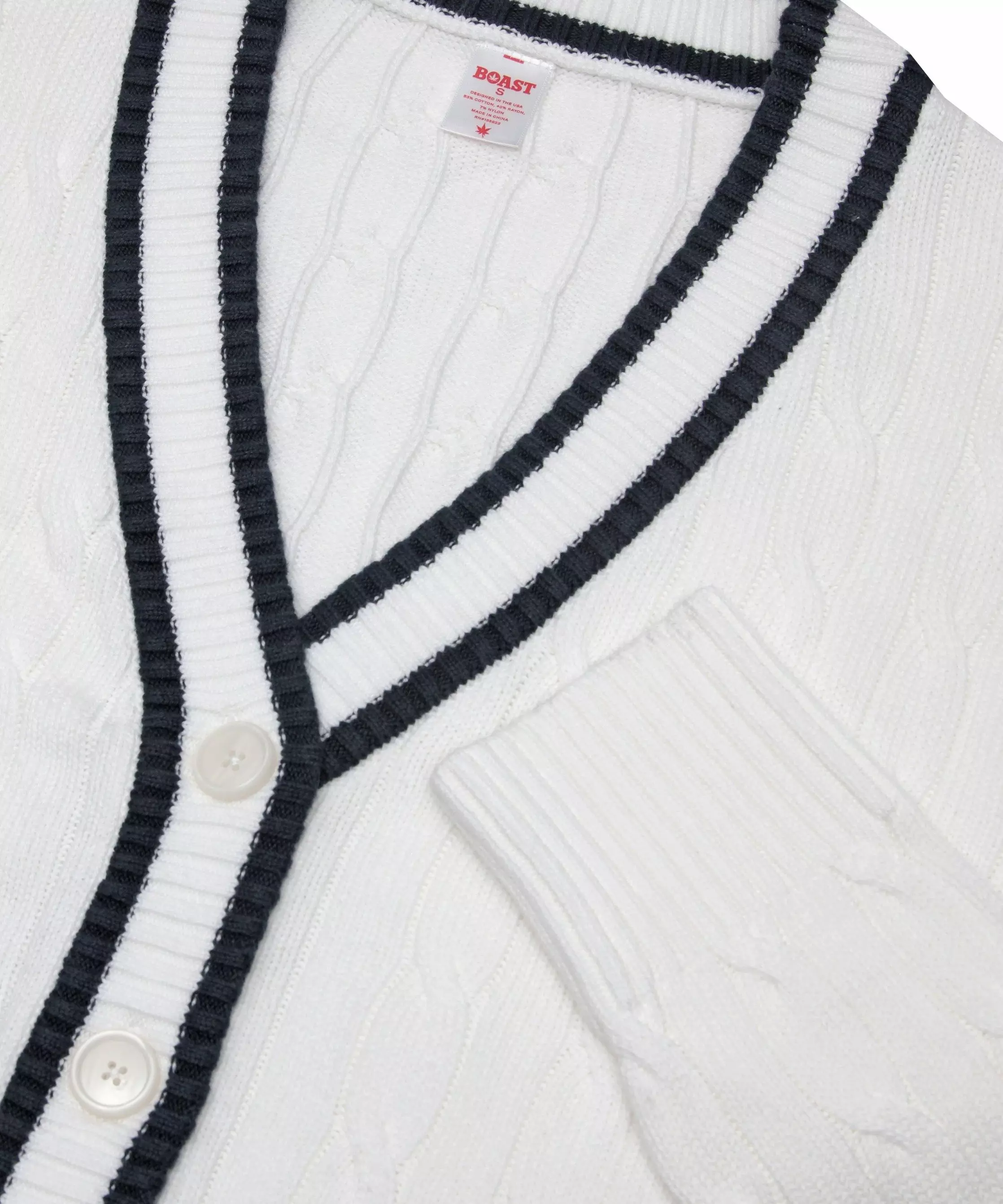 Boast Women's Cardigan Sweater - White/Navy - WHITE/NAVY