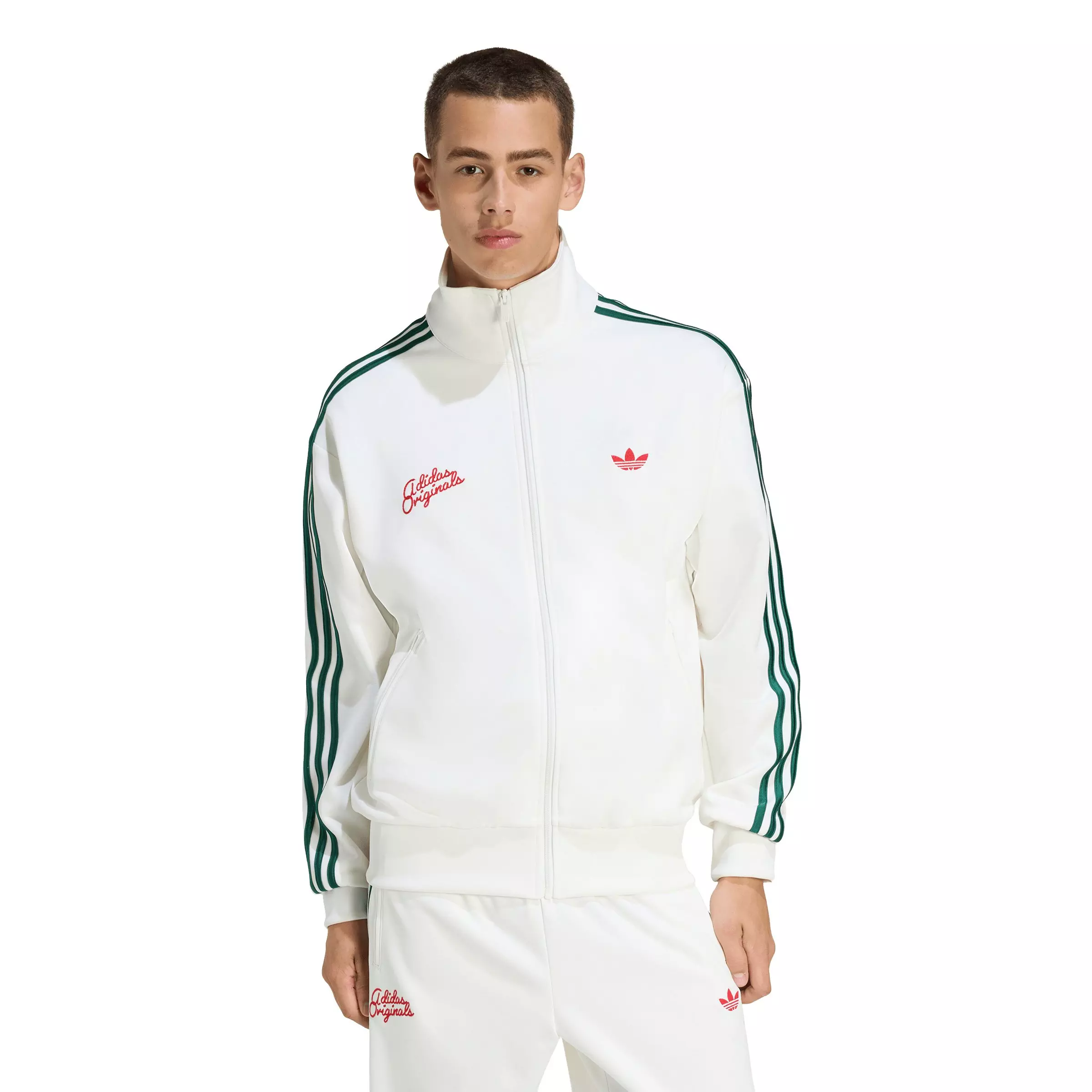 adidas Originals Men's Firebird Roses Track Top -White/Green - WHITE/GREEN