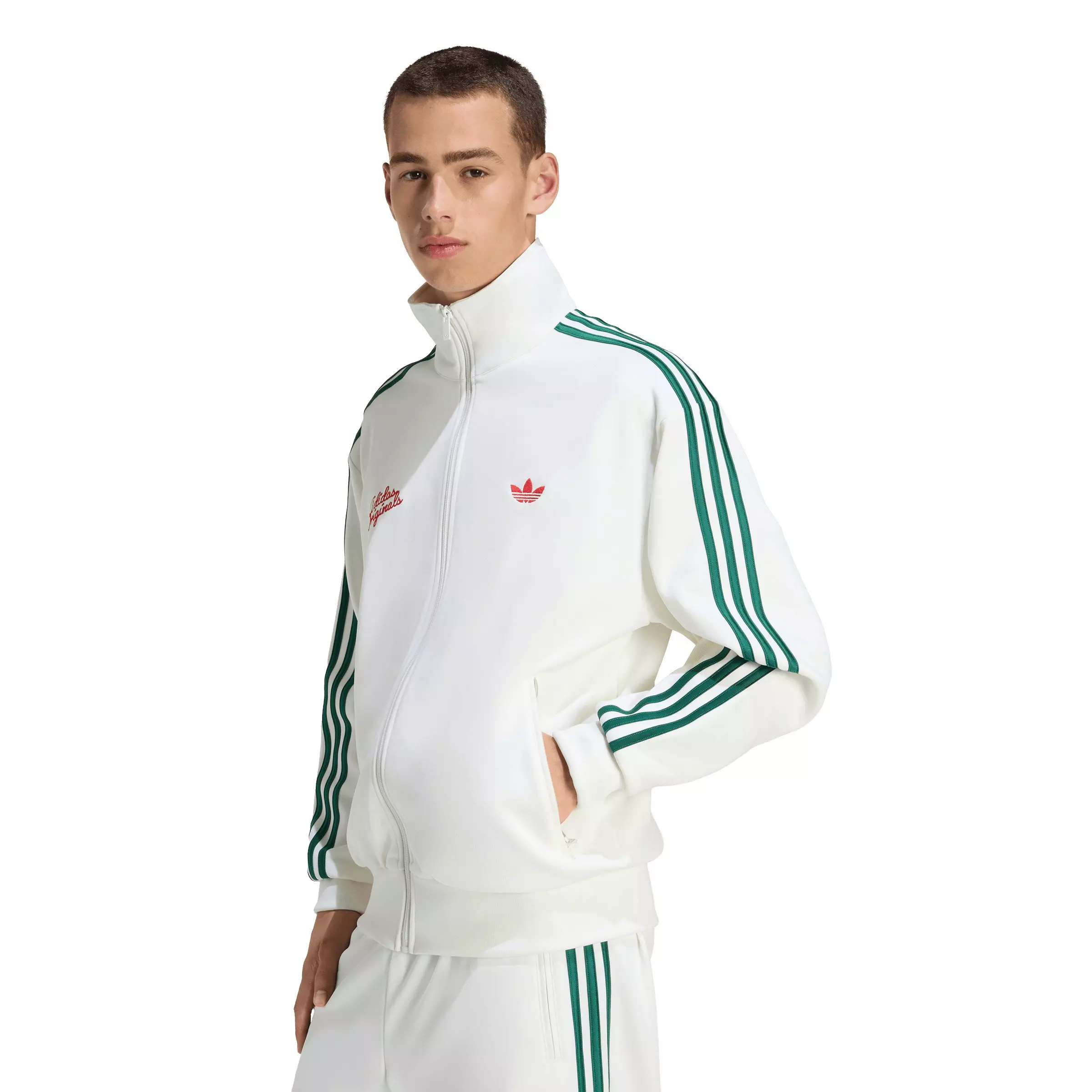 adidas Originals Men's Firebird Roses Track Top -White/Green - WHITE/GREEN