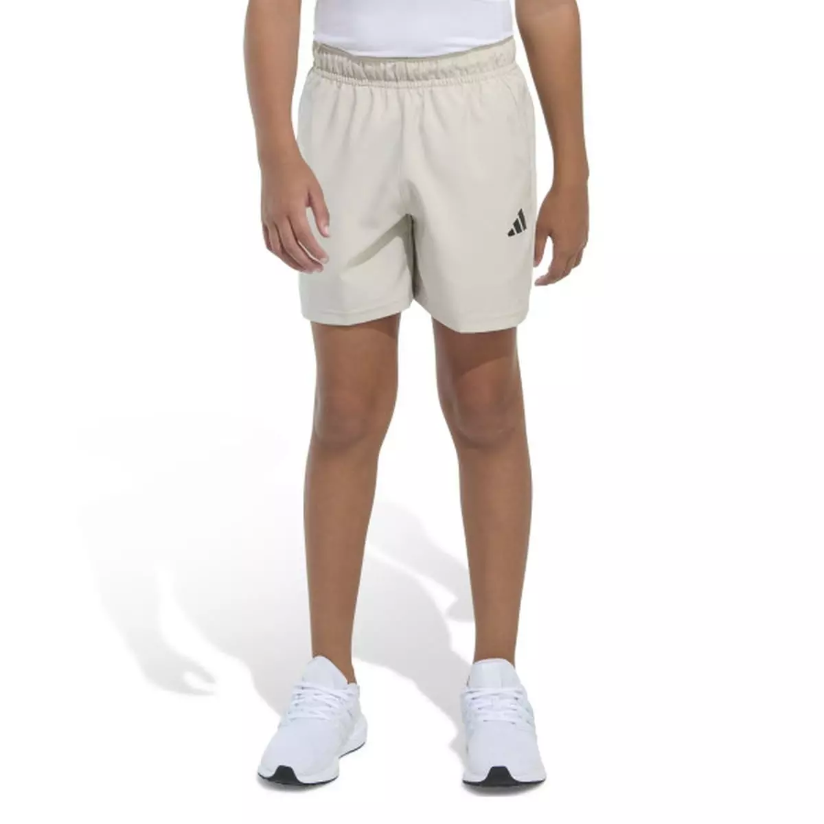 adidas Big Boys' Elastic Waistband Essentials Small Logo Woven Shorts -Beige - BEIGE