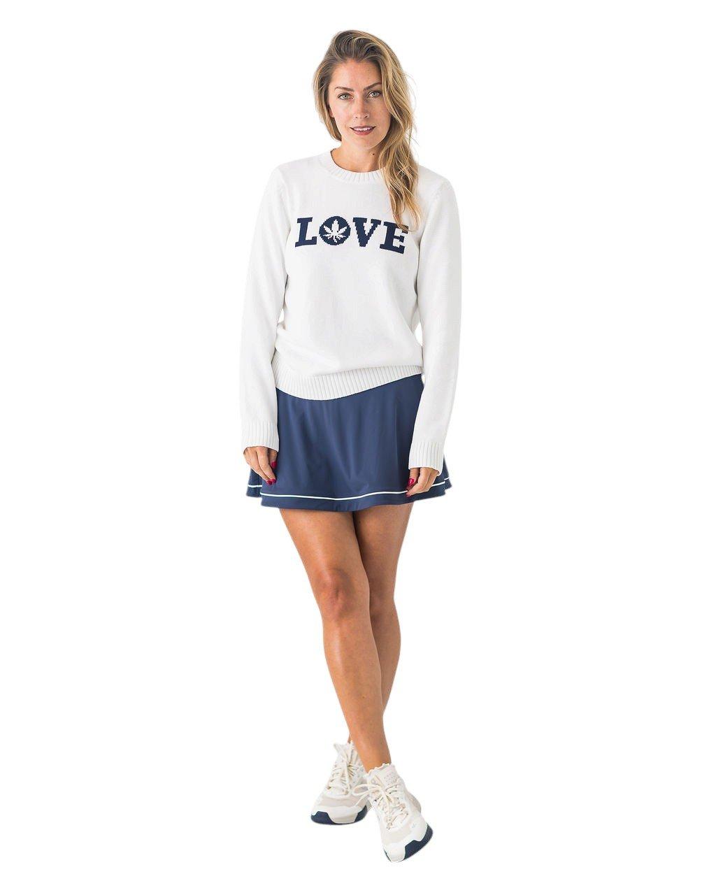 Boast Women's Intarsia "LOVE" Sweater - White/Navy - WHITE/NAVY