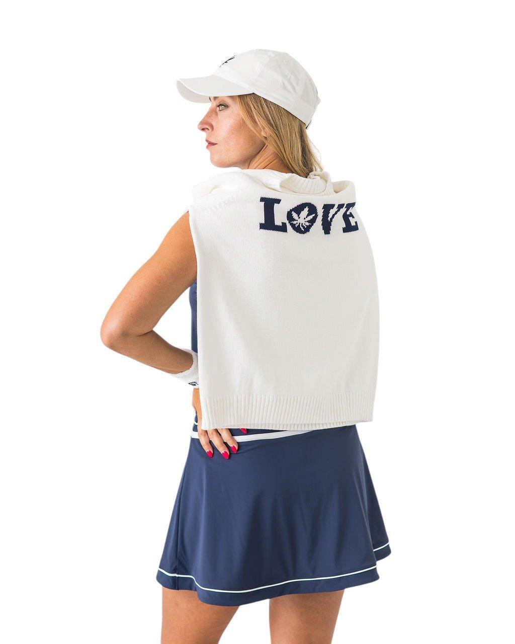 Boast Women's Intarsia "LOVE" Sweater - White/Navy - WHITE/NAVY