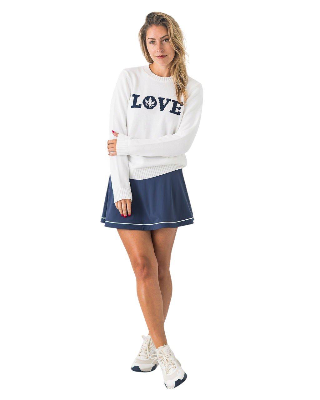 Boast Women's Intarsia "LOVE" Sweater - White/Navy - WHITE/NAVY