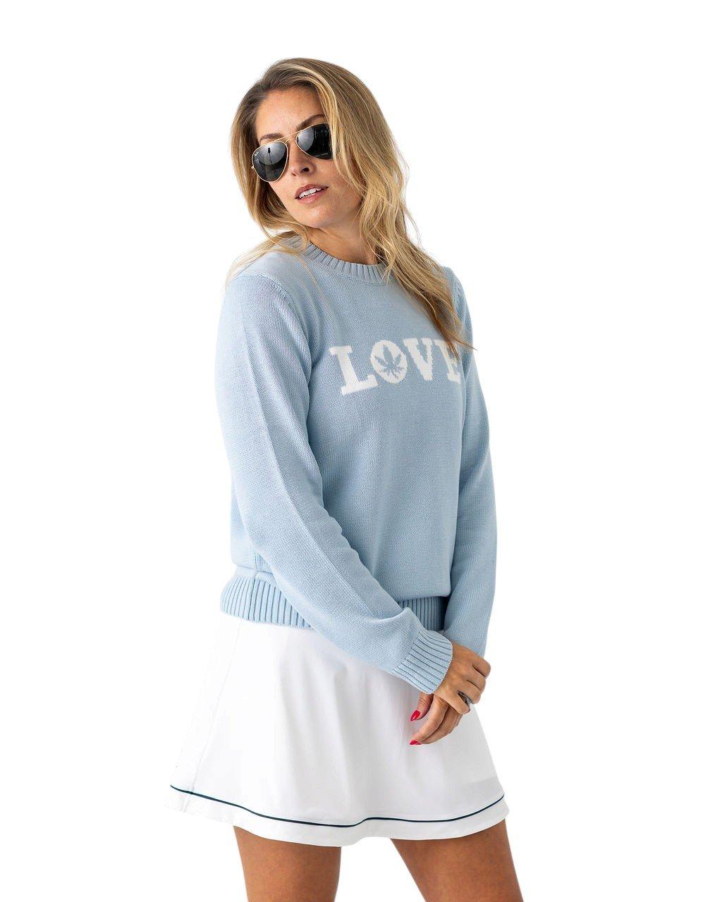 Boast Women's Intarsia "LOVE" Sweater - Lt Blue - LT BLUE